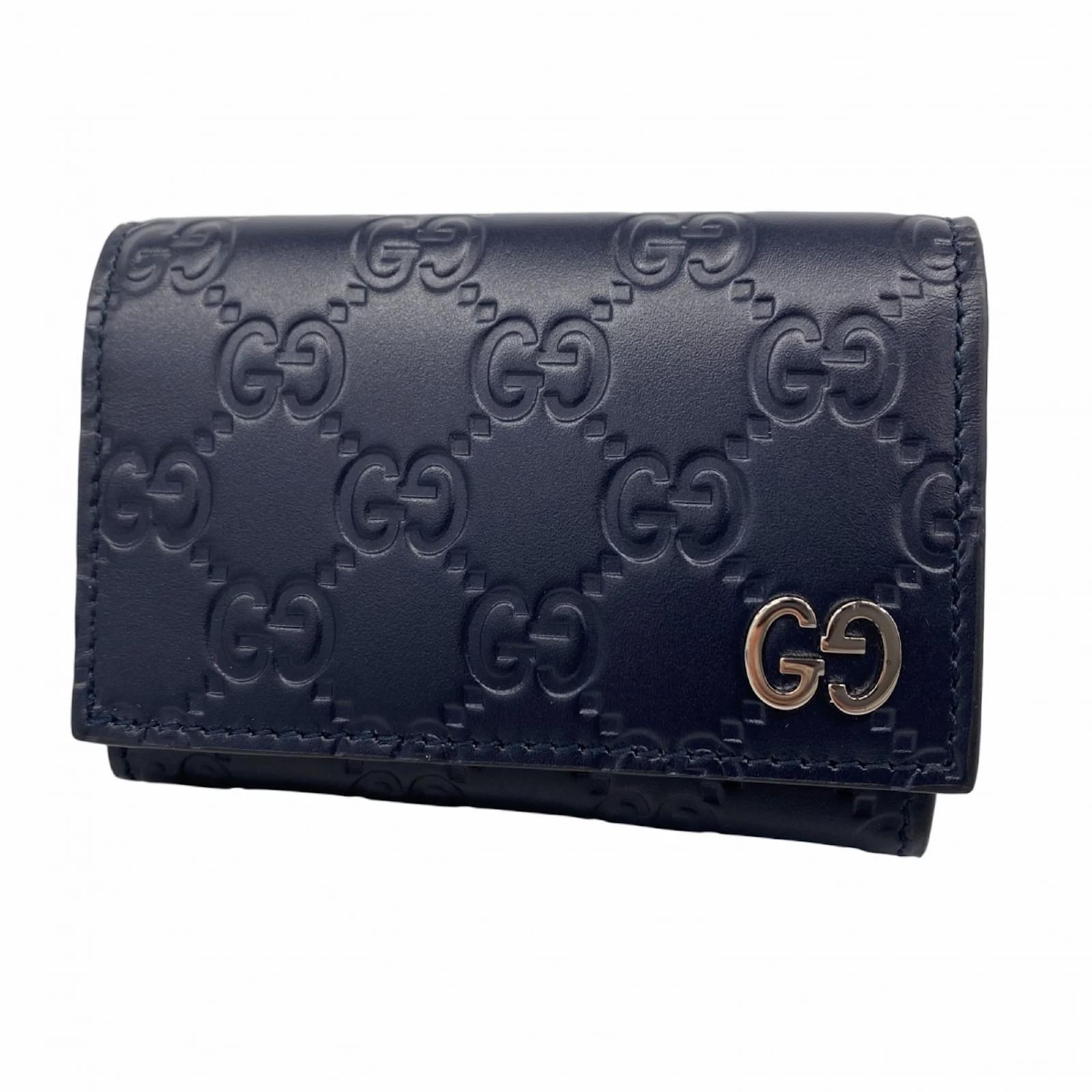 Gucci Navy Leather Business Card Case Navy blue  ref.2267441