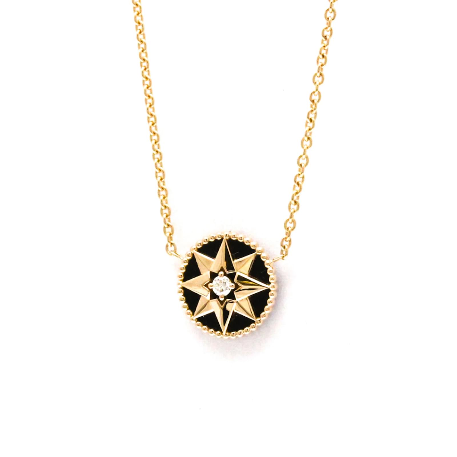 Christian Dior Rose des Vents Onyx Necklace Golden Pink gold  ref.2312478