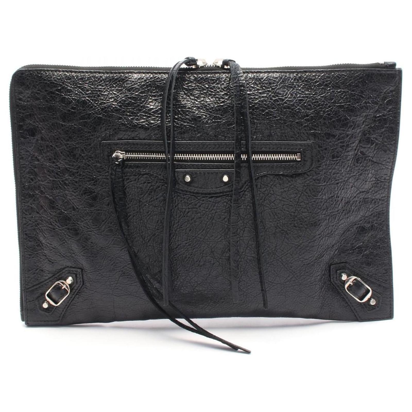 Balenciaga Classic Pouch Calfskin Clutch Bag Black Leather  ref.2265950