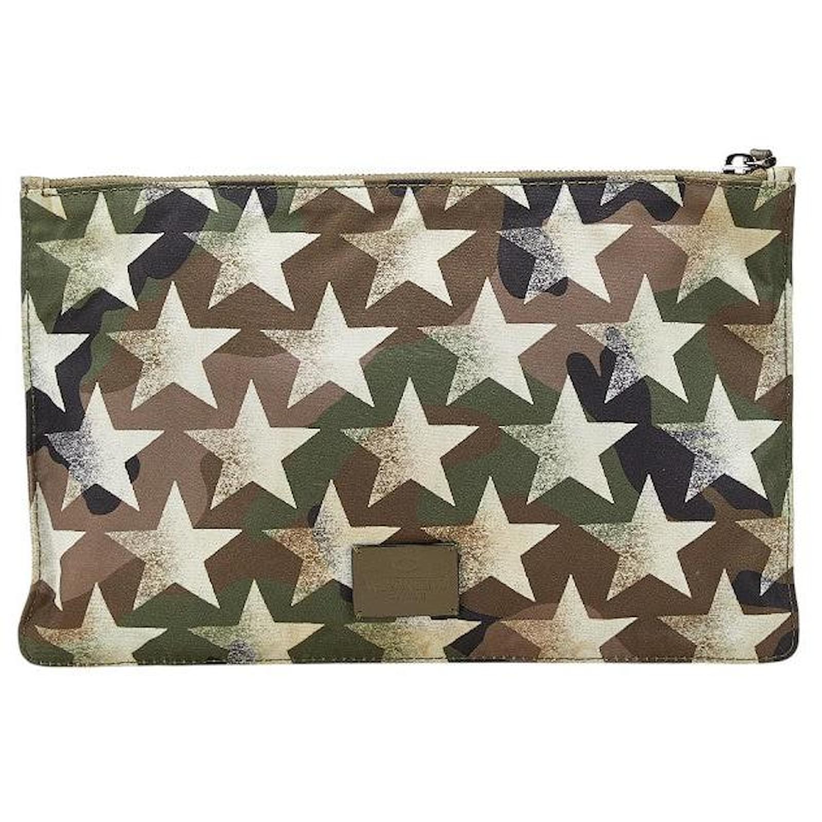 Valentino Garavani Valentino Camouflage Star Clutch Bag Nylon Leather Brown Cloth  ref.2263441