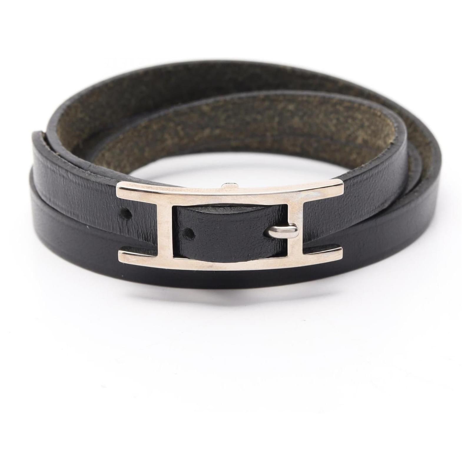 Hermès Hermes Api3 Long Stainless Steel Leather Bracelet Silvery Metallic  ref.2311019