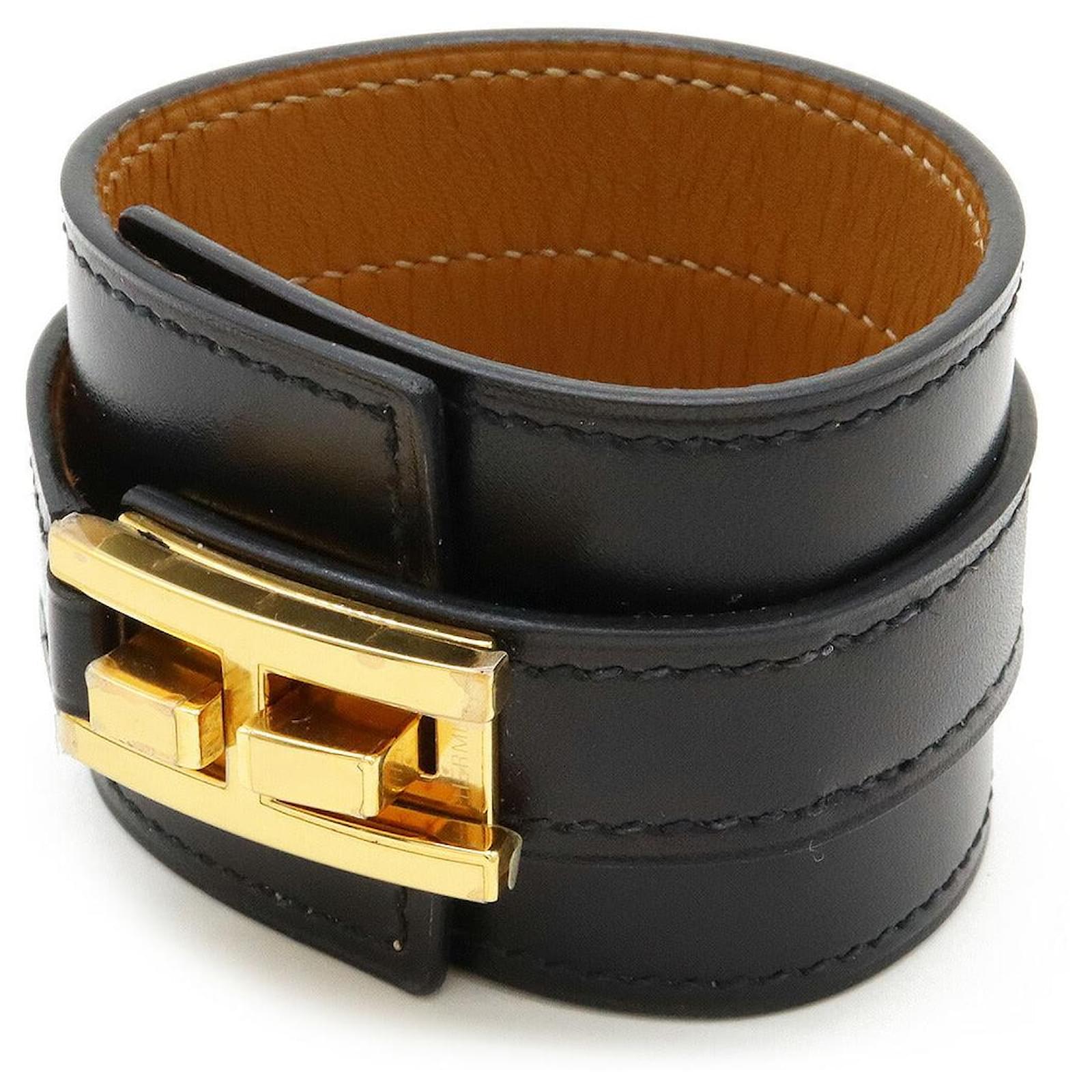 Hermès Hermes Leather Drag Bracelet Black Gold Hardware Stamp A (2017)  ref.2310646