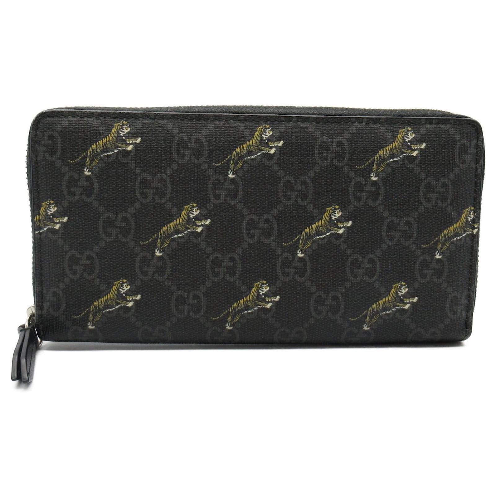 Gucci Leather Round Wallet GG Supreme Tiger Black  ref.2262411