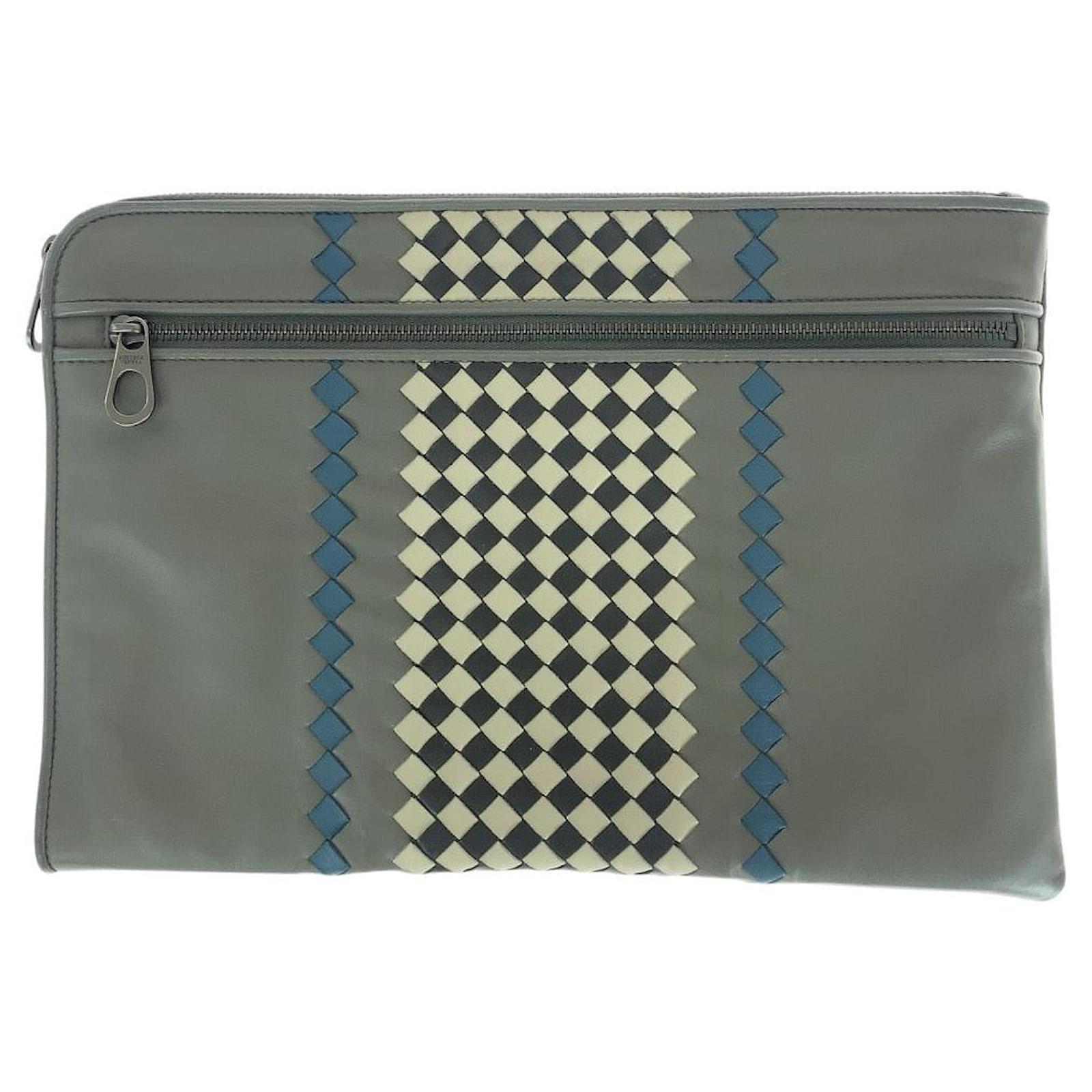 Bottega Veneta Intrecciato Leather Clutch Bag Grey  ref.2261839