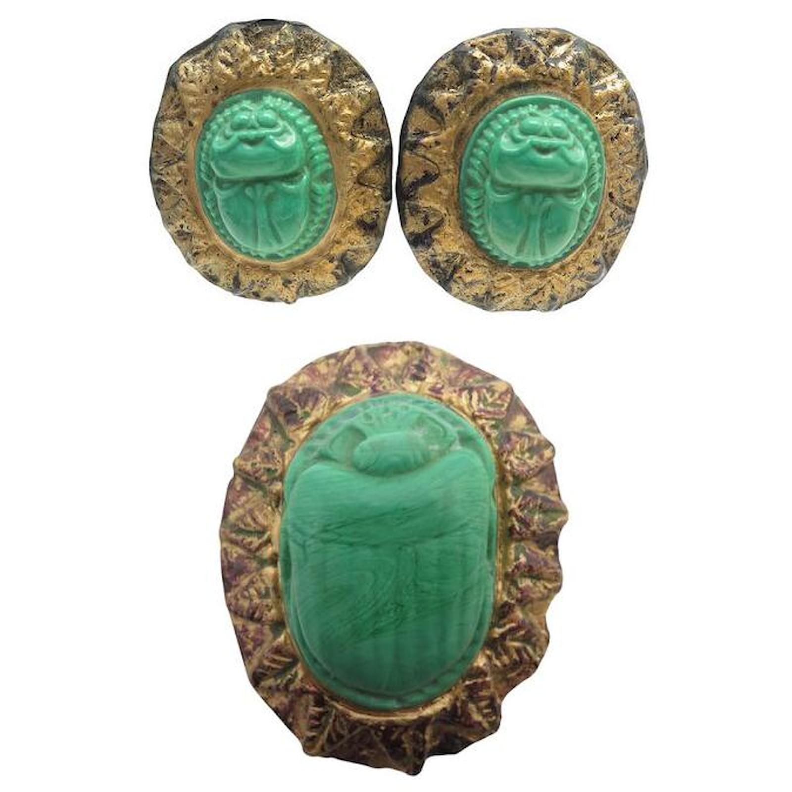 Autre Marque VINTAGE LOT BILLY BOY BROOCH + SCARABEE 1980 EARRINGS BROOCH Resin  ref.2192272
