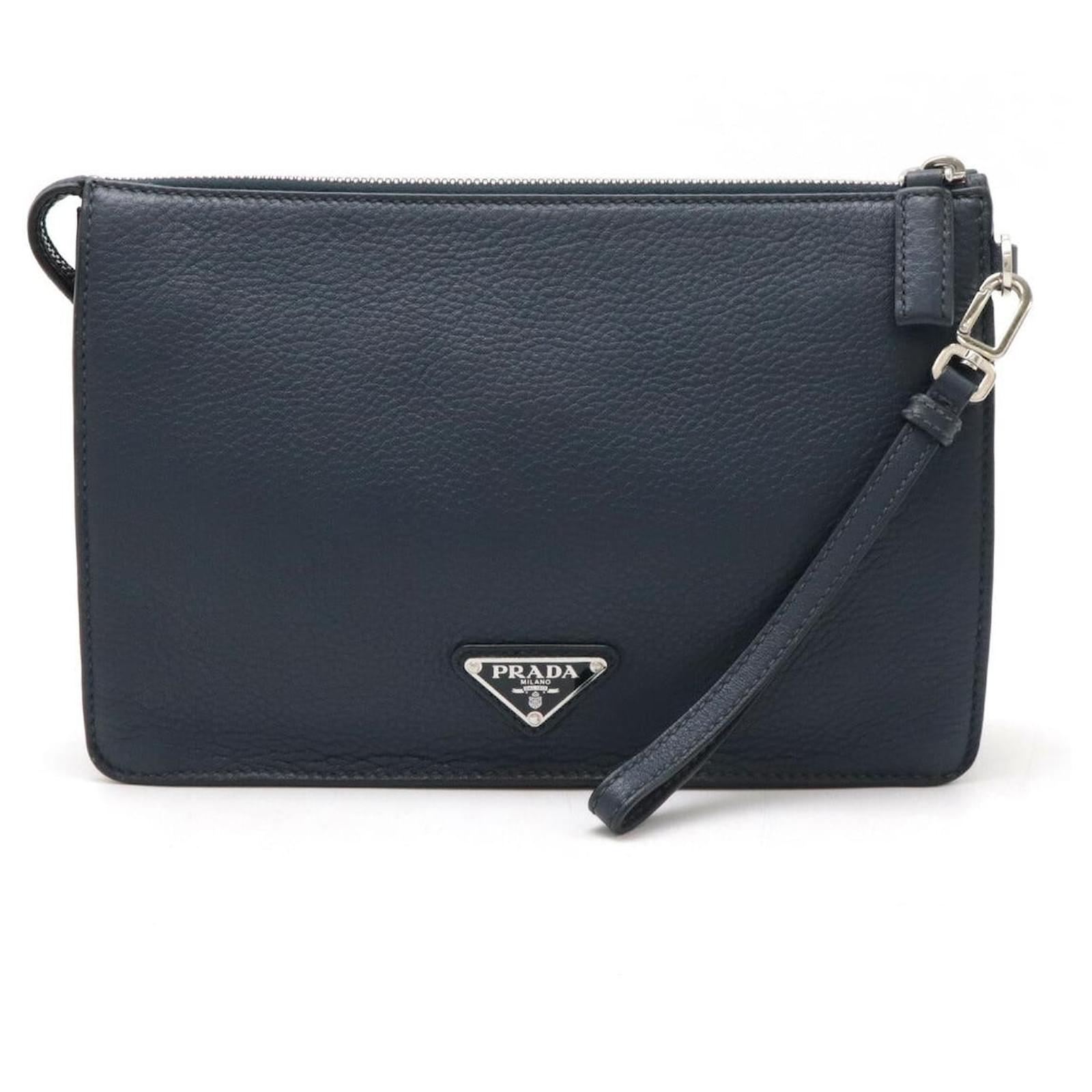 Prada BALTICO Leather Triangle Logo Clutch Bag 2VF006 Blue  ref.2261244