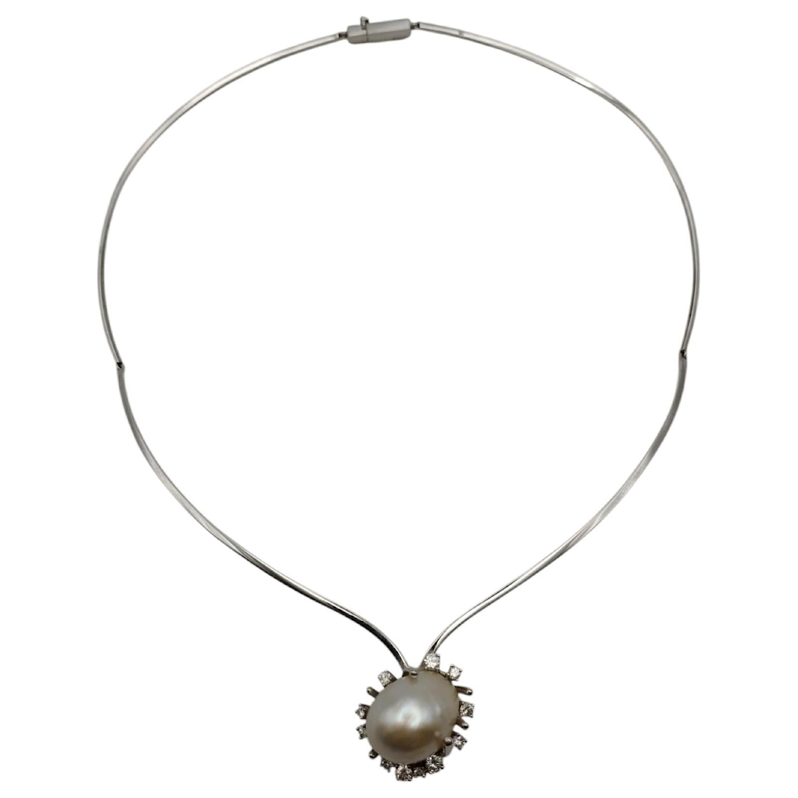 Autre Marque Collar de Oro Blanco con Perla y Brillantes White gold  ref.2327900