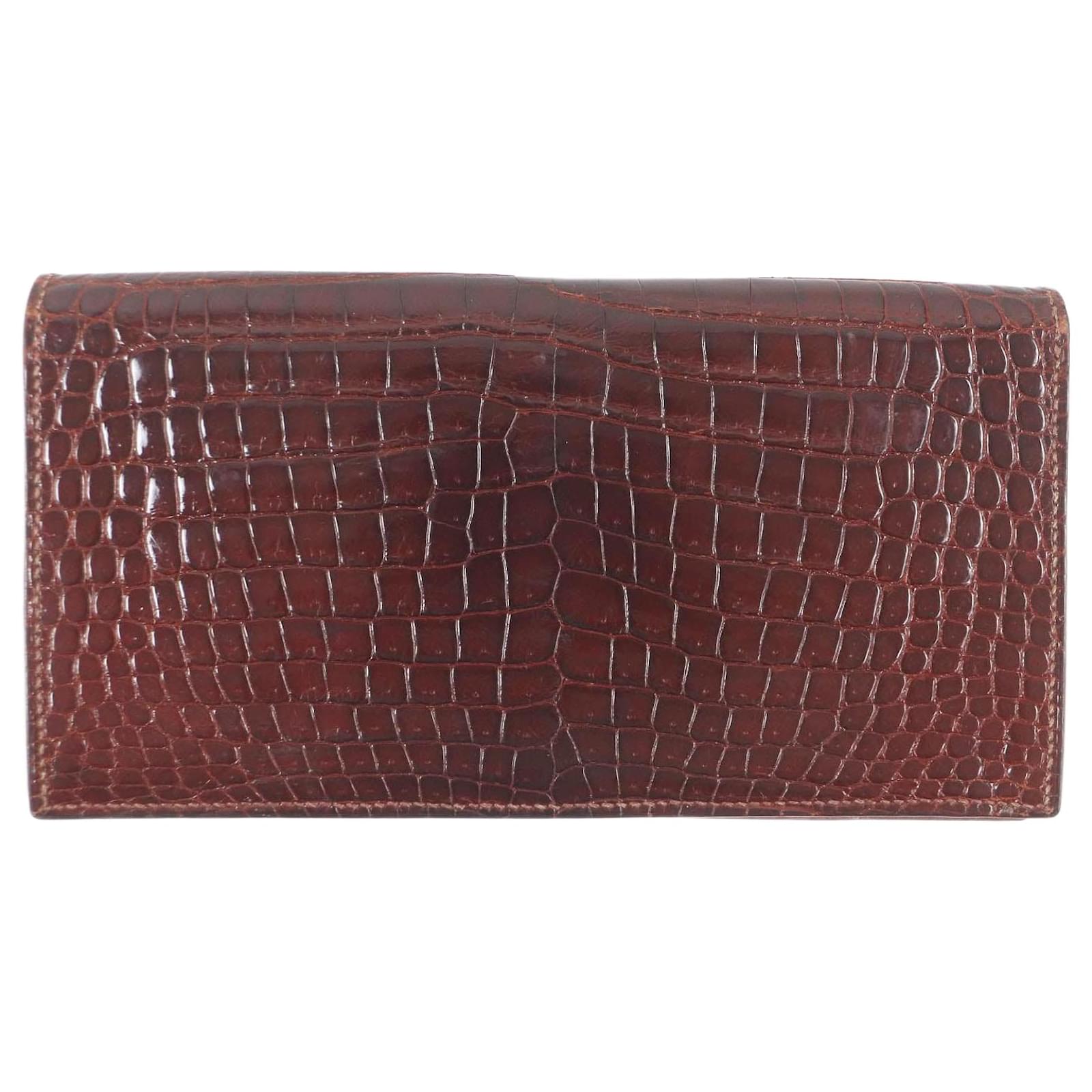 Hermès HERMES MC2 Crocodile Bifold Wallet Brown Leather  ref.2260988
