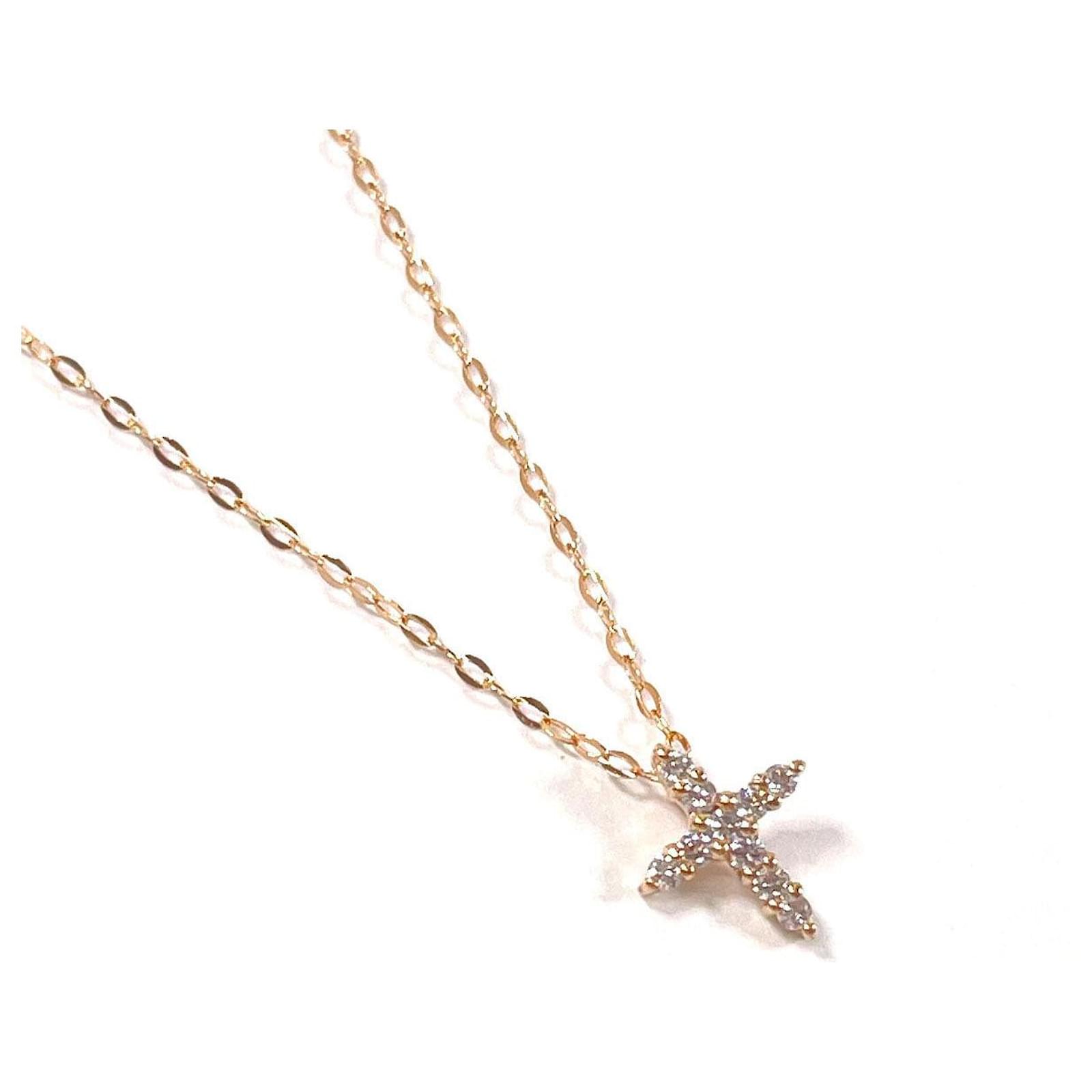 Autre Marque K18 Pink Gold Cross Motif Necklace Golden Metal  ref.2321430