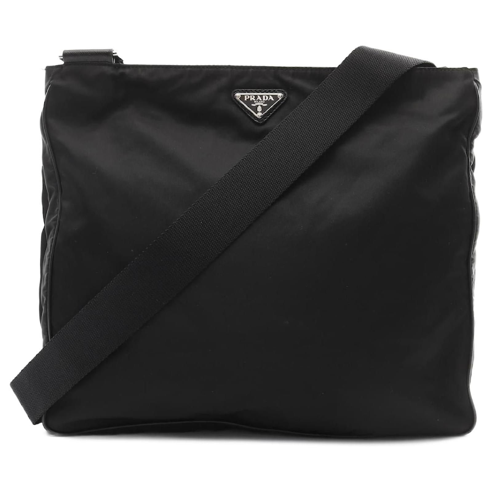 Prada Nylon Saffiano Shoulder Bag Black Leather  ref.2260205