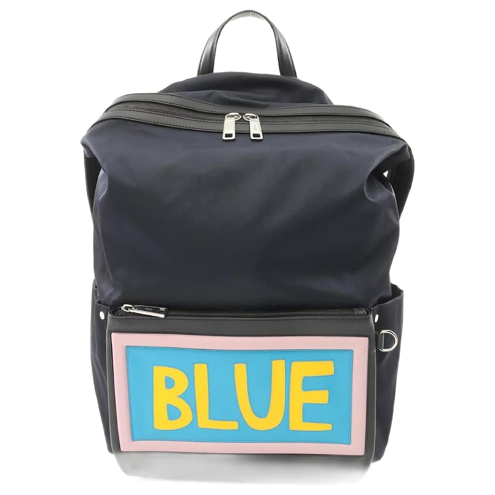 Fendi Nylon Leather Vocabulary BLUE Backpack 7VZ035  ref.2260118