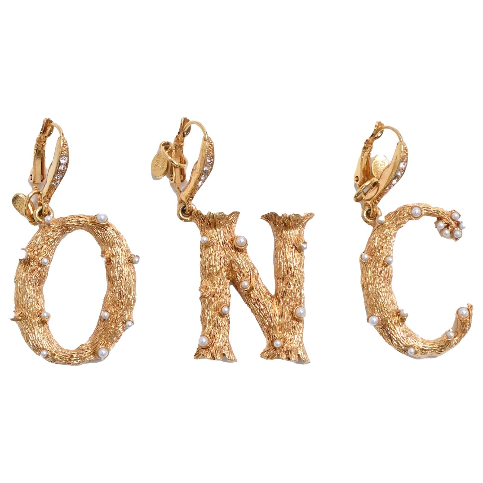  Oscar De La Renta Alphabet "O, N, C" Single Earrings in Gold Metal Golden Metallic  ref.2306789