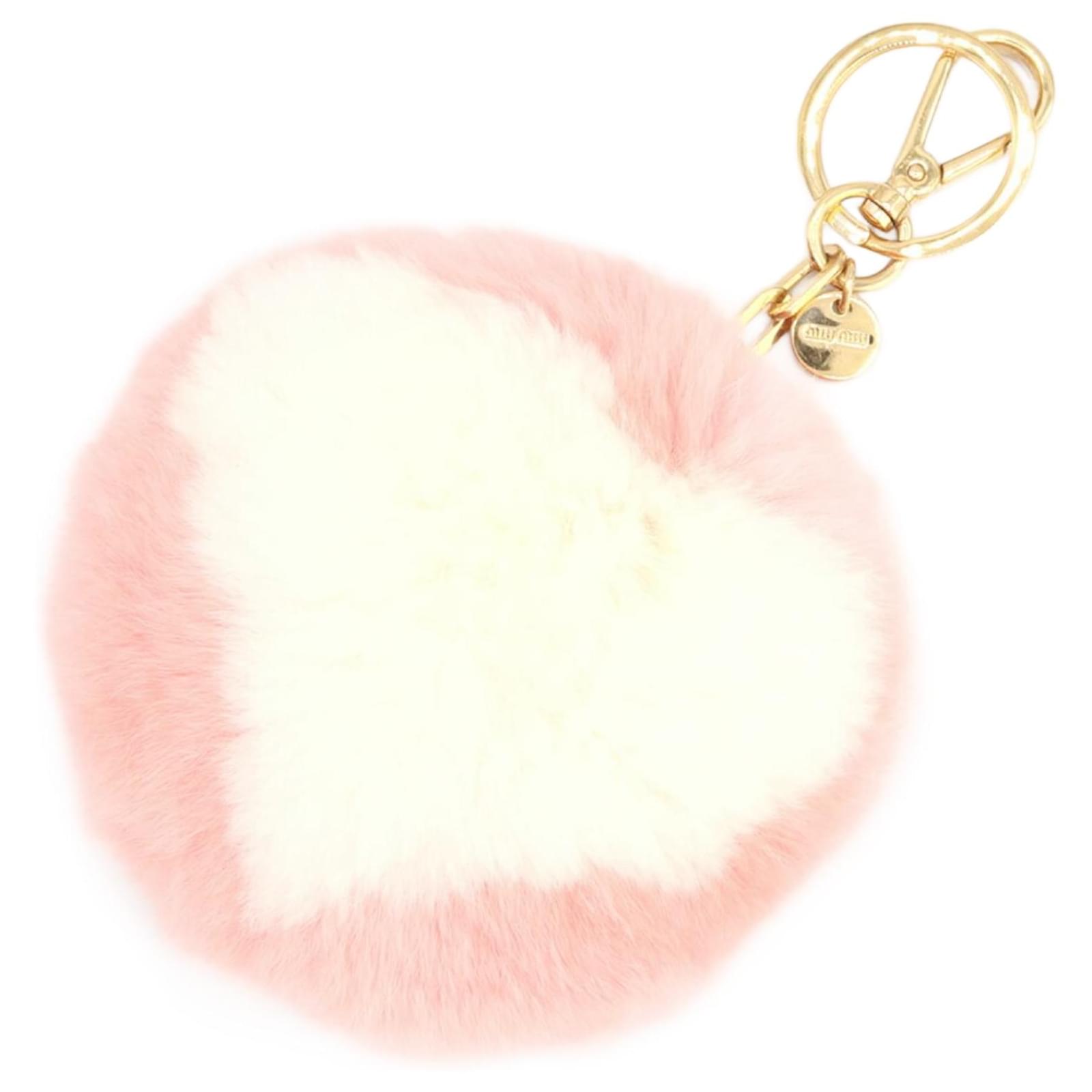 Miu Miu Keychain Bag Charm Pink White Golden Fur Metal  ref.2303656