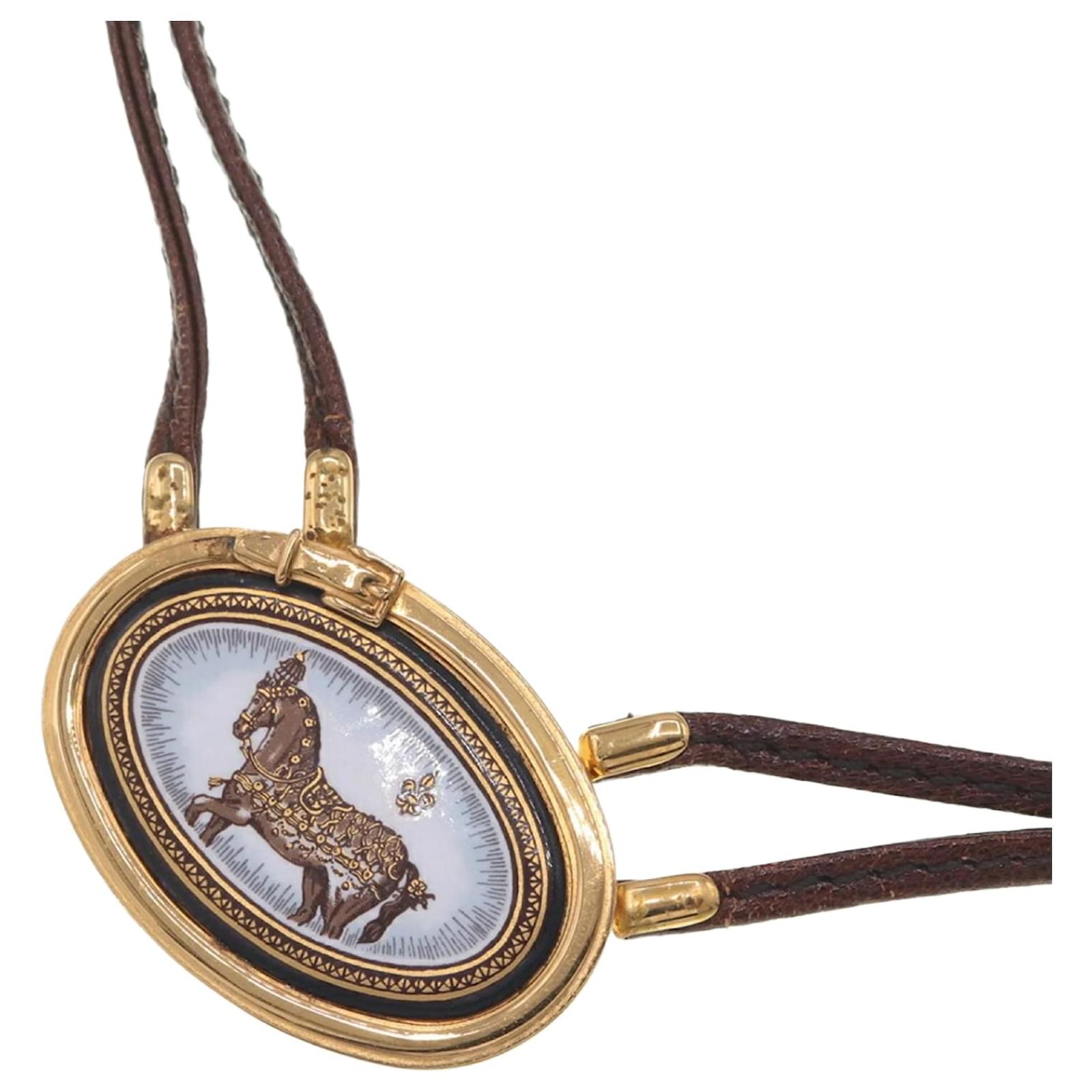 Hermès Hermes Dark Brown Cloisonné Necklace Leather Enamel  ref.2303645