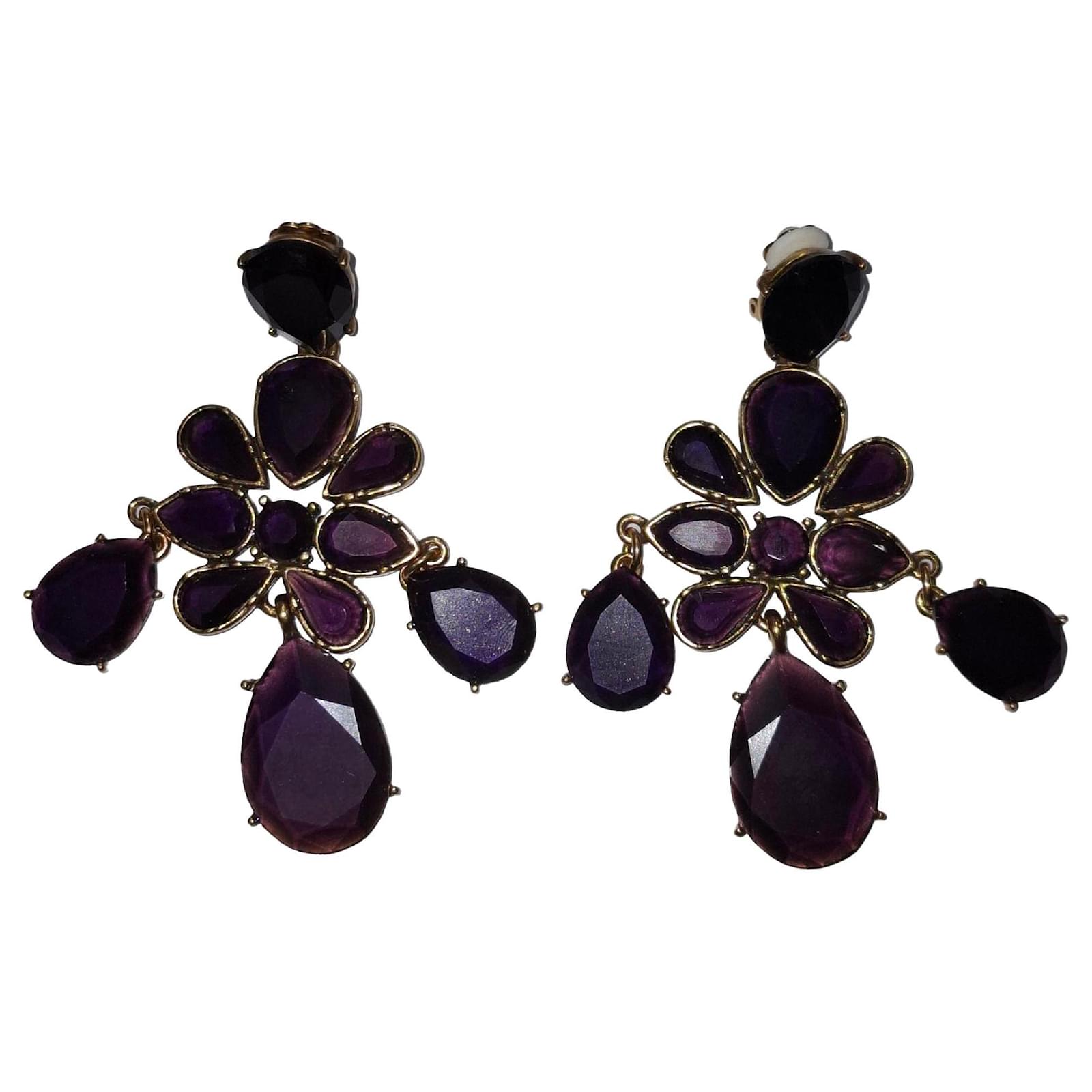  Oscar De La Renta Clip-On Chandelier Earrings Purple Brass Metal  ref.2113755