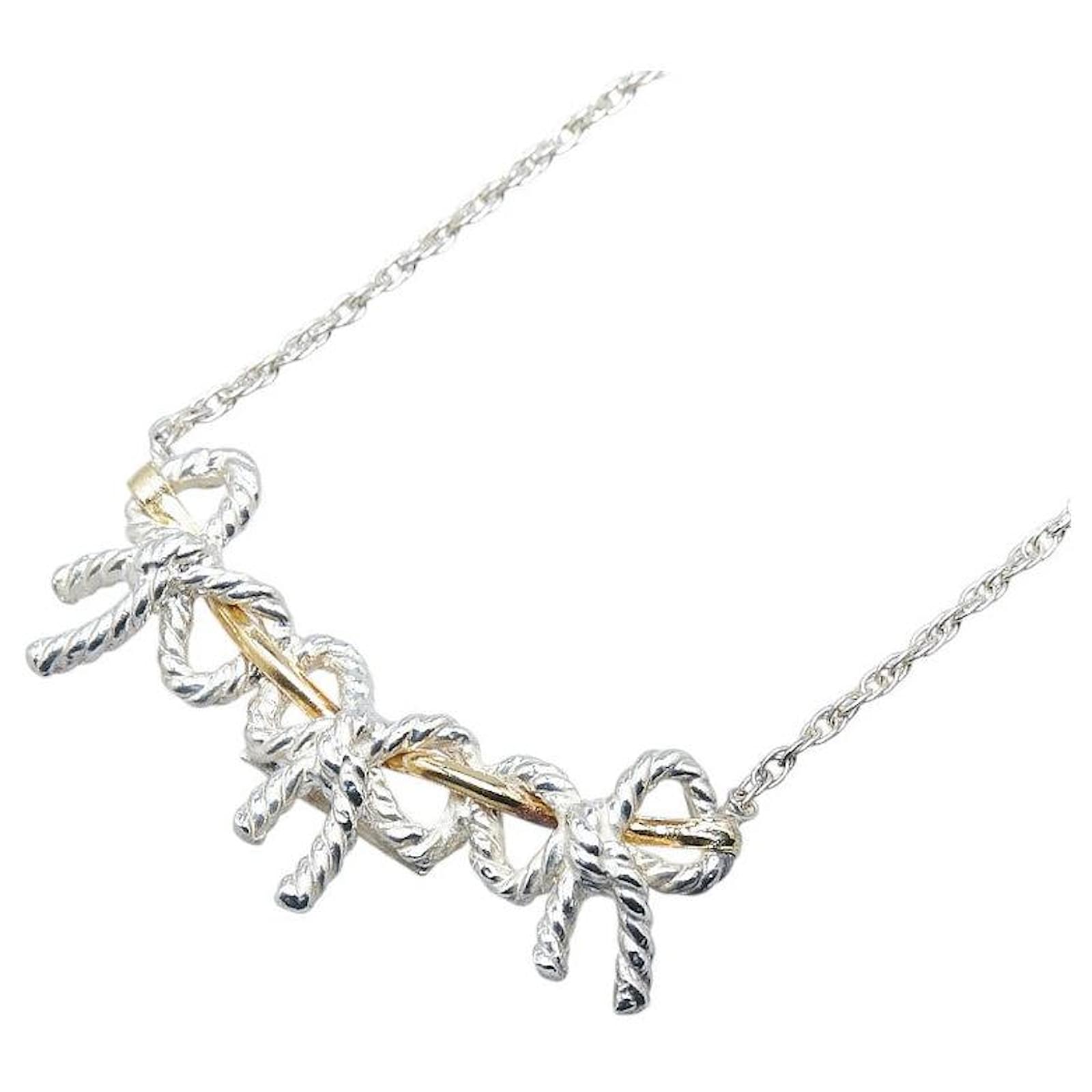 Tiffany & Co. Triple Ribbon SV925 Au750 Necklace Silvery Metal  ref.2296144