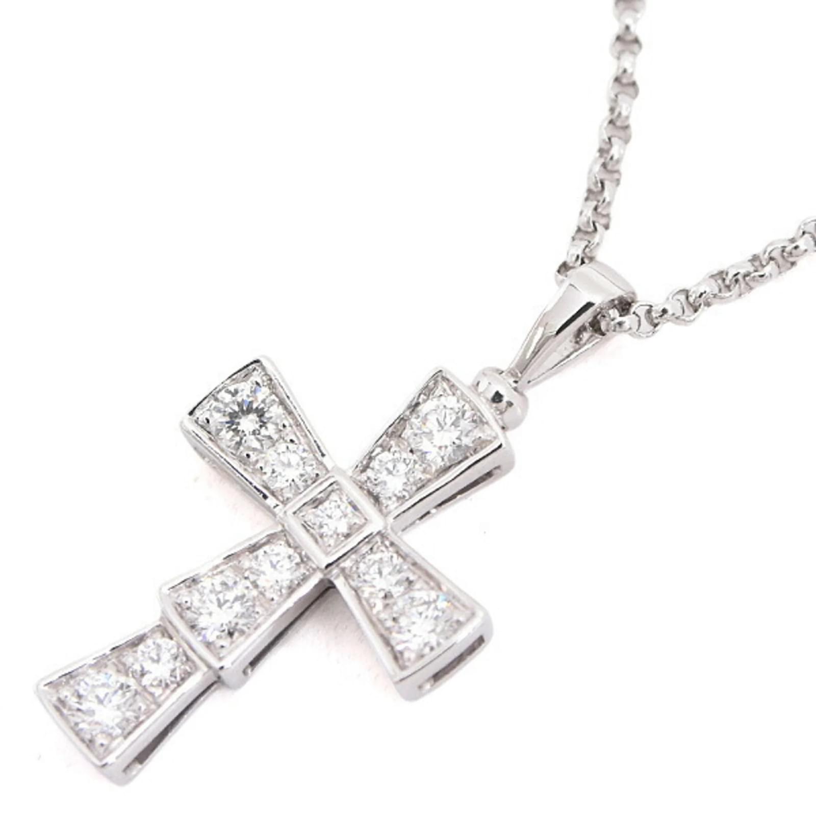 Bulgari Bvlgari Serpenti Cross Diamond Necklace Golden White gold  ref.2295526