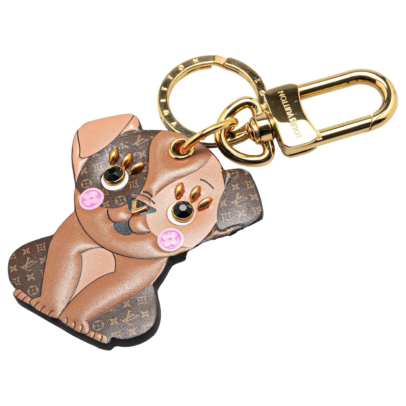 Louis Vuitton Brown Monogram and Leather Puppy Key Ring and Bag Charm Cloth Pony-style calfskin  ref.2295299