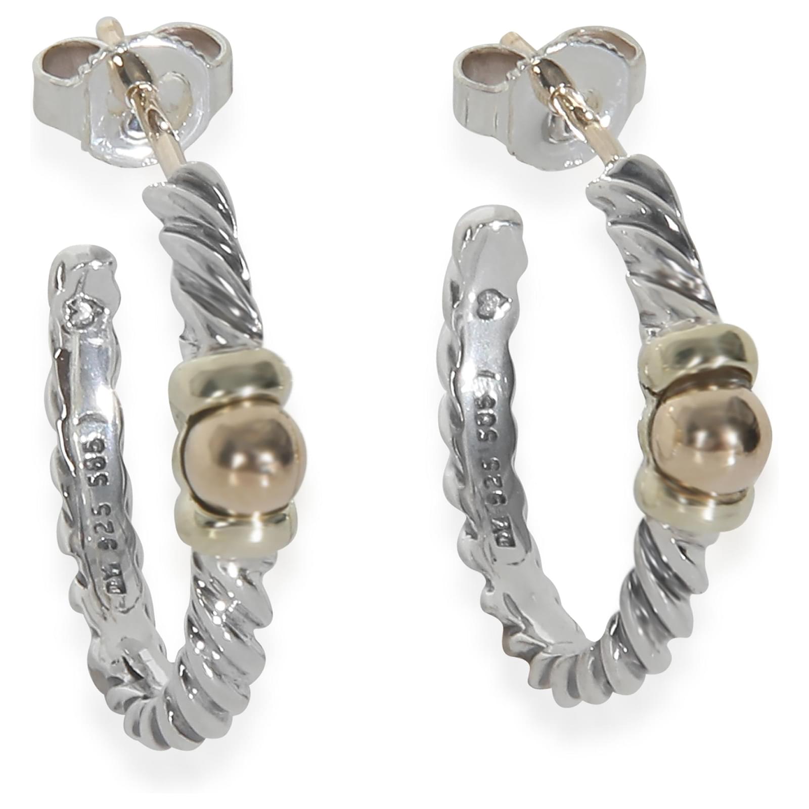 David Yurman Yellow Gold & Sterling Silver  Cable Hoop Earrings  ref.2294712