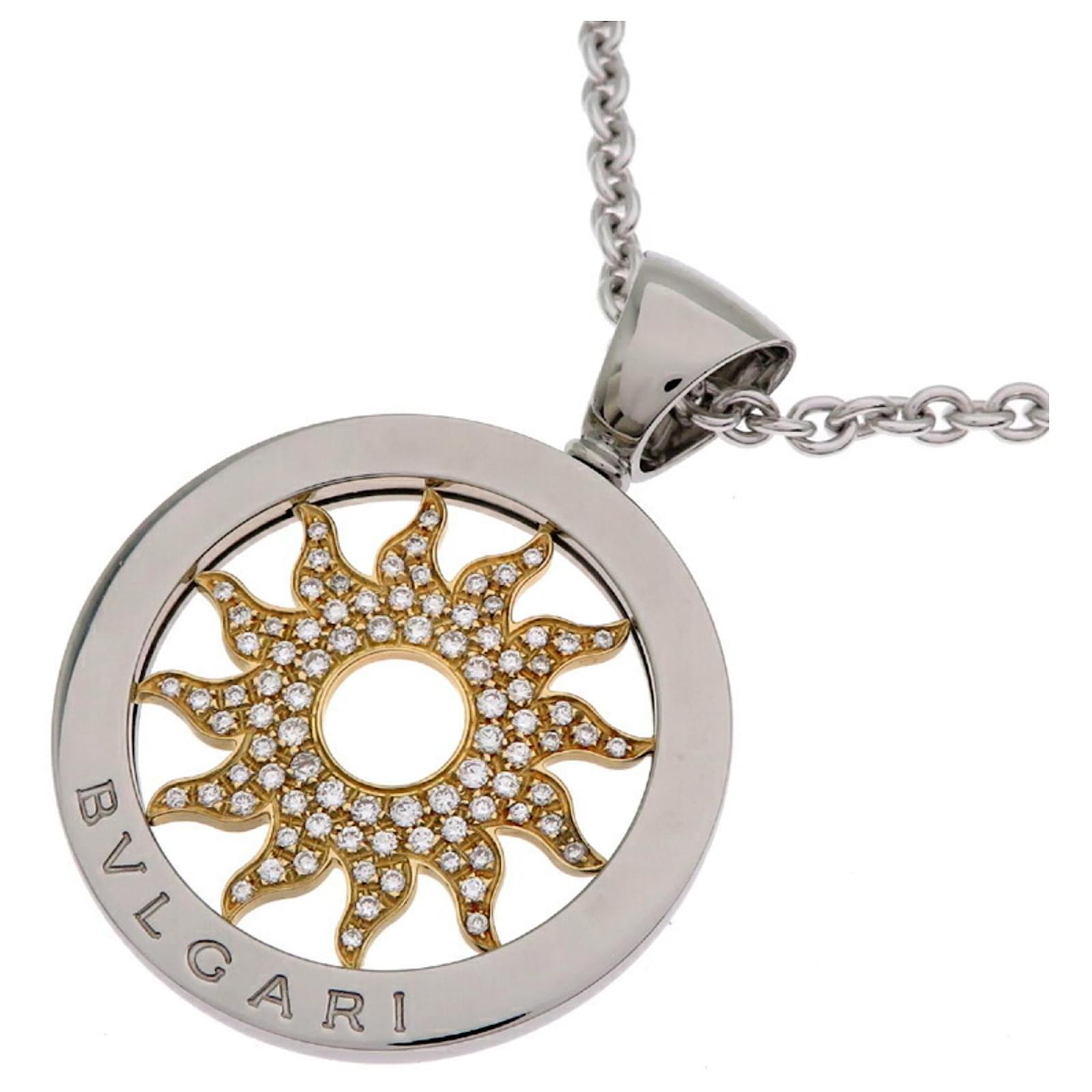 Bulgari Bvlgari Tondo Sun Diamond Necklace White gold Steel Yellow gold  ref.2294409