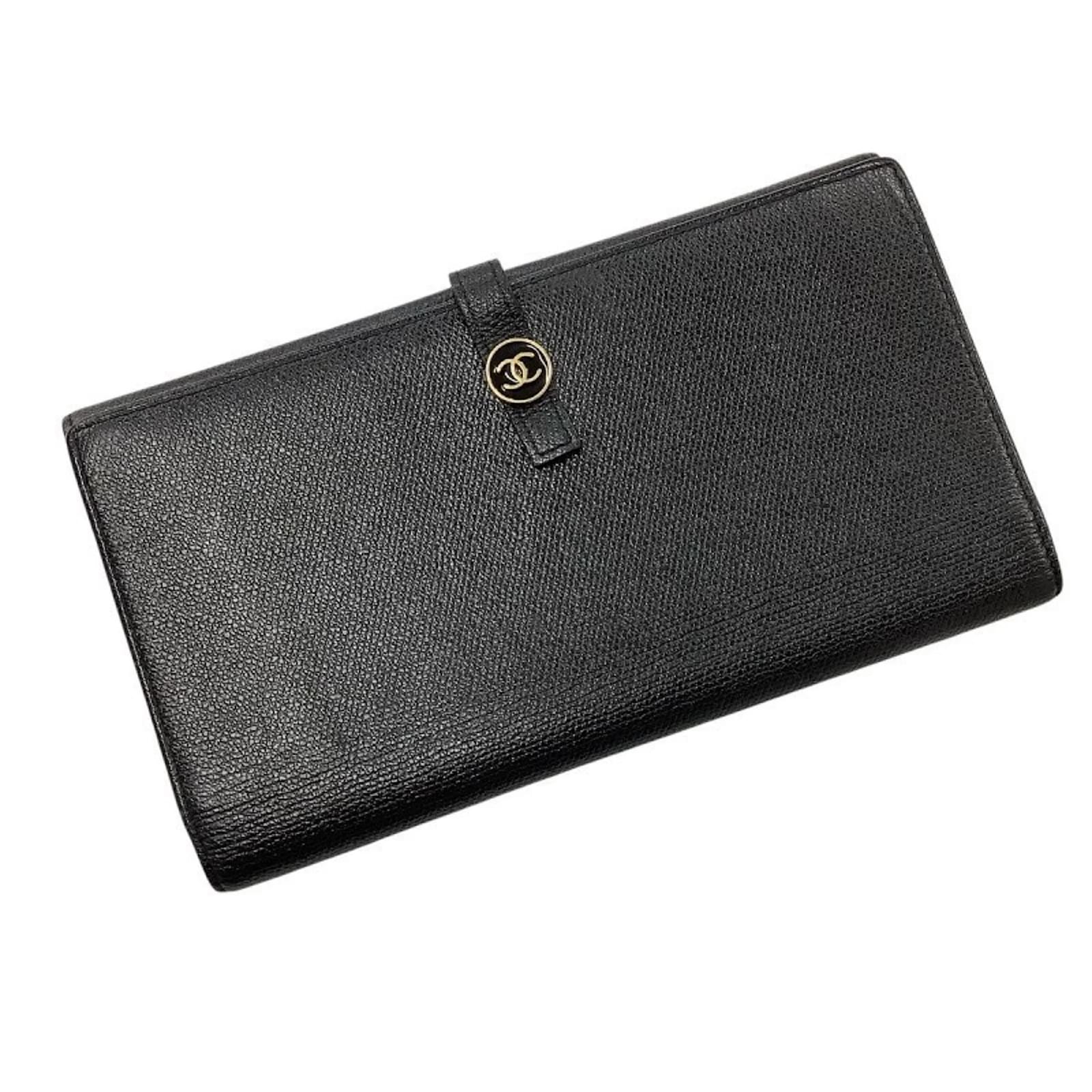 Chanel Coco Button Long Wallet Black Leather  ref.2249205