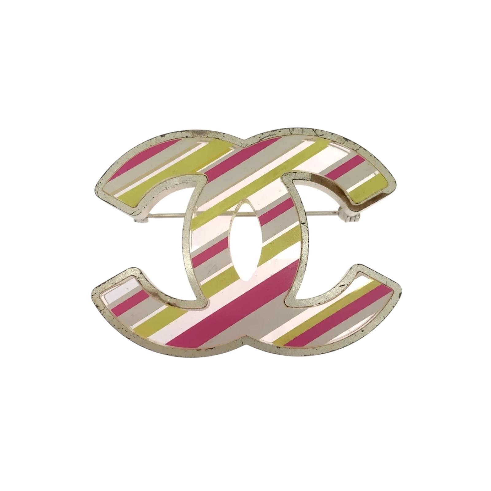 Chanel 04C Stripe Coco Mark Brooch Silvery Multiple colors  ref.2293467