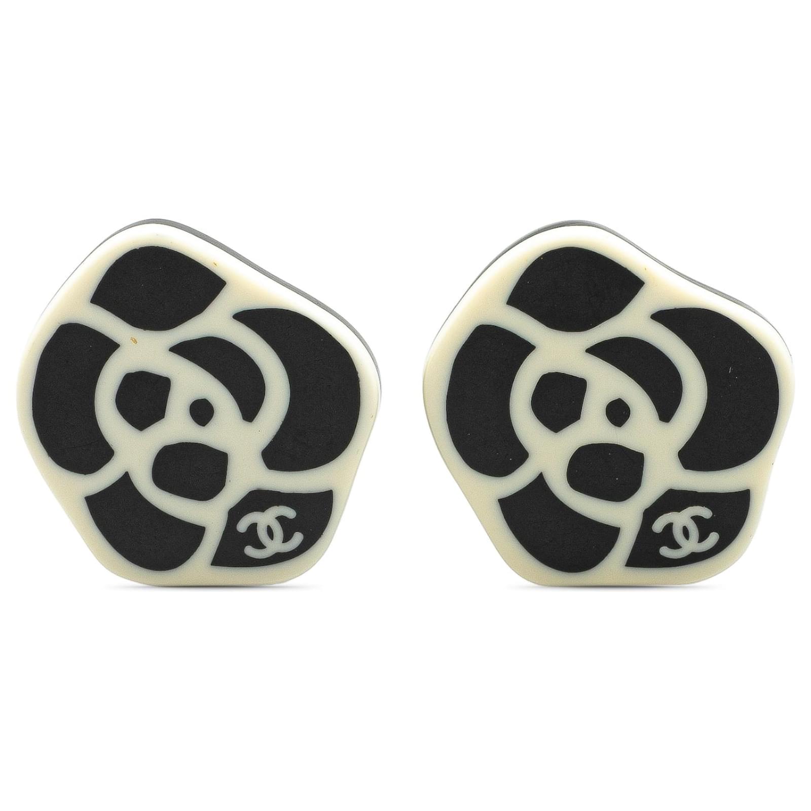 Chanel Black Resin Gold Plated CC Camellia Clip On Earrings Golden Metal Plastic Gold-plated  ref.2293225