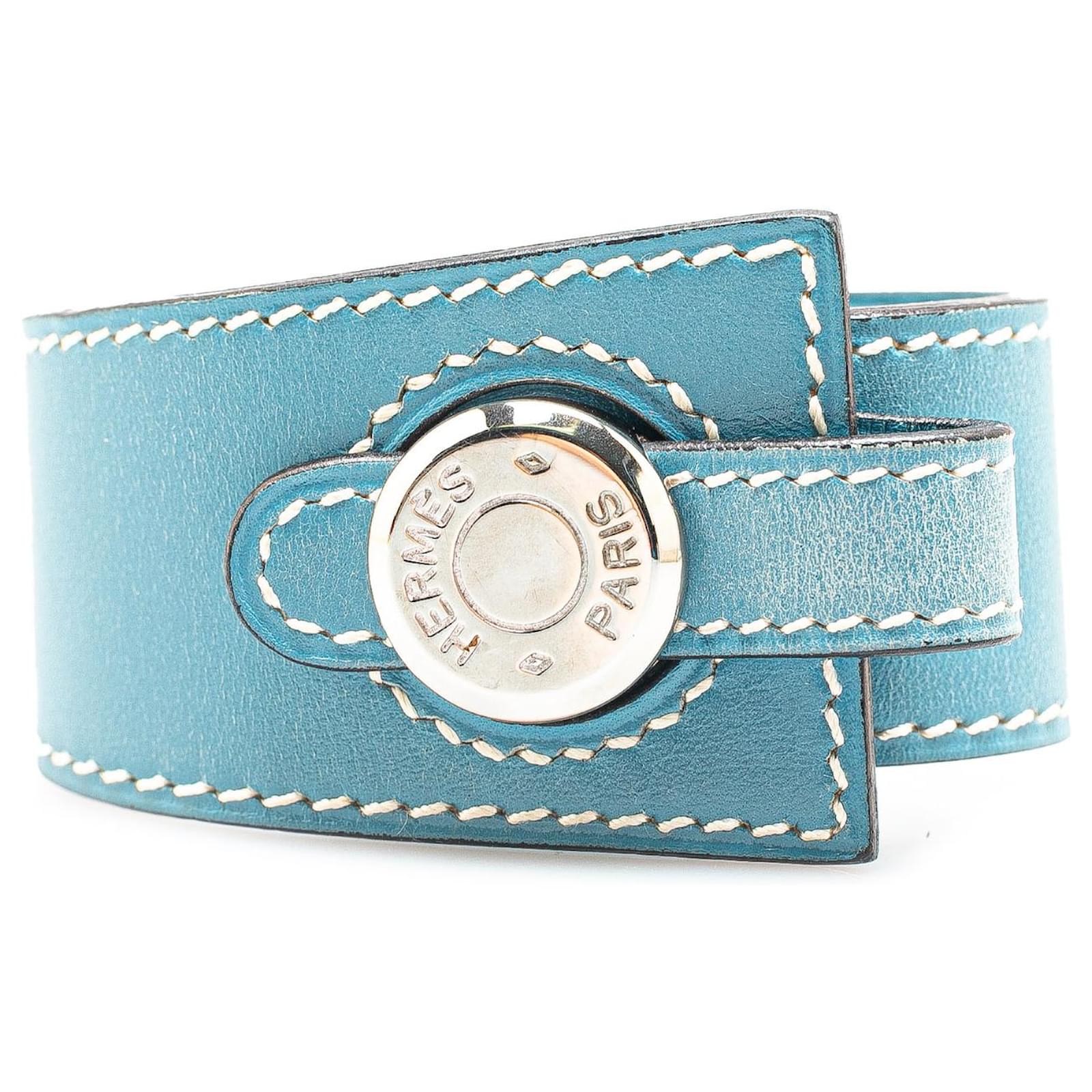 Hermès Blue Sellier Leather Dalvy Wrap Bracelet Light blue Pony-style calfskin  ref.2293194