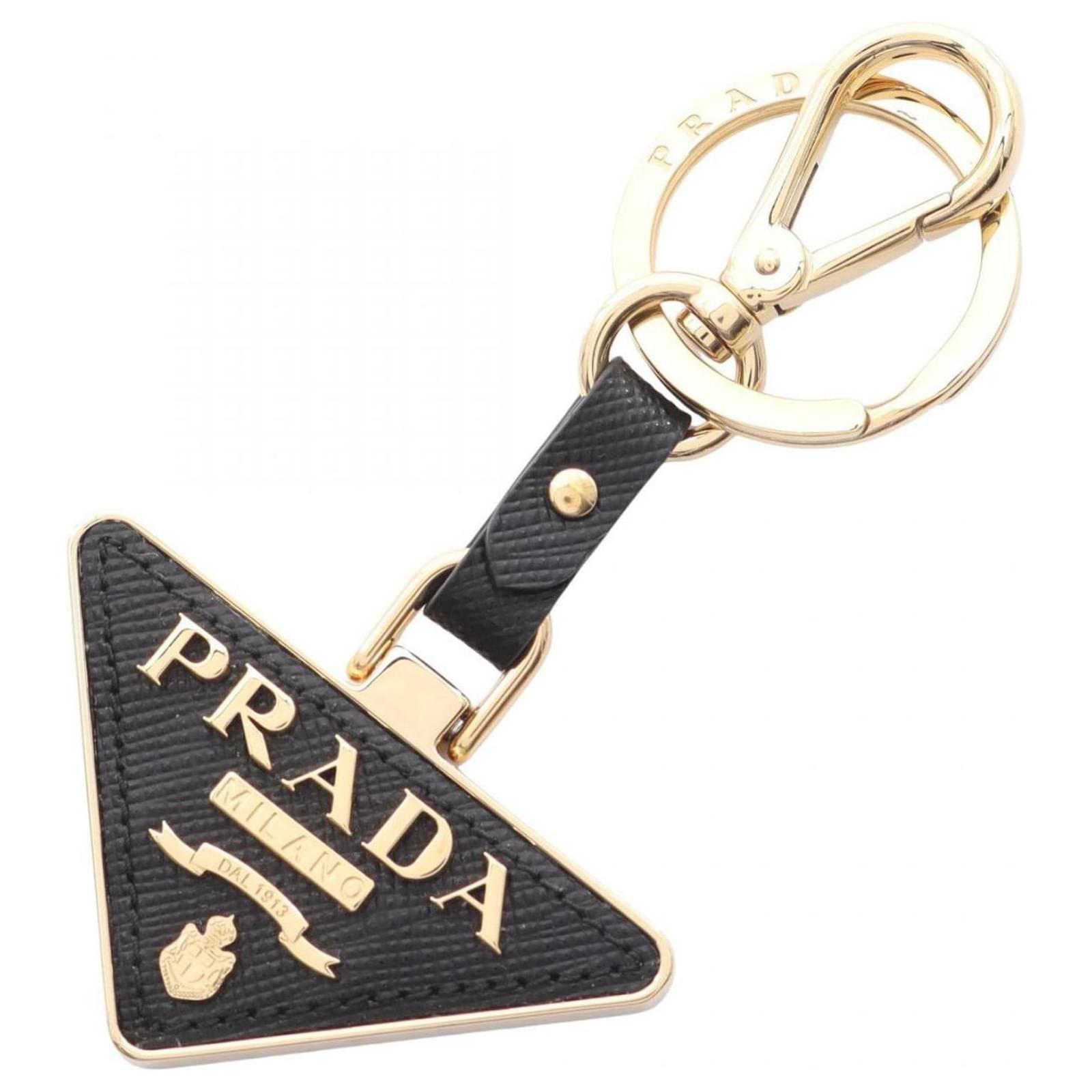 Prada Saffiano Keychain Black Golden Leather Gold-plated  ref.2293068