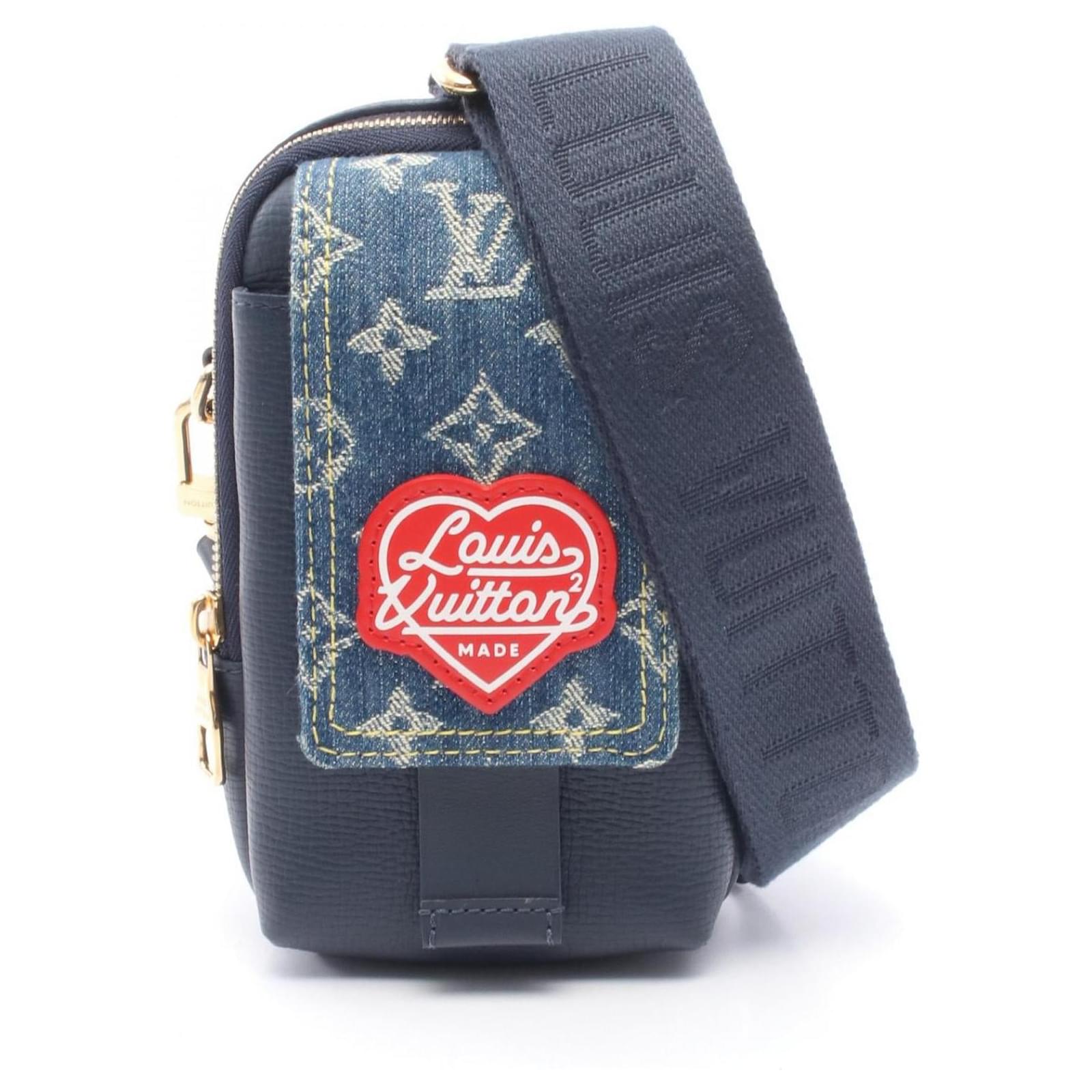 Louis Vuitton Double Phone Pouch Monogram Denim Shoulder Bag Blue Cloth  ref.2239729