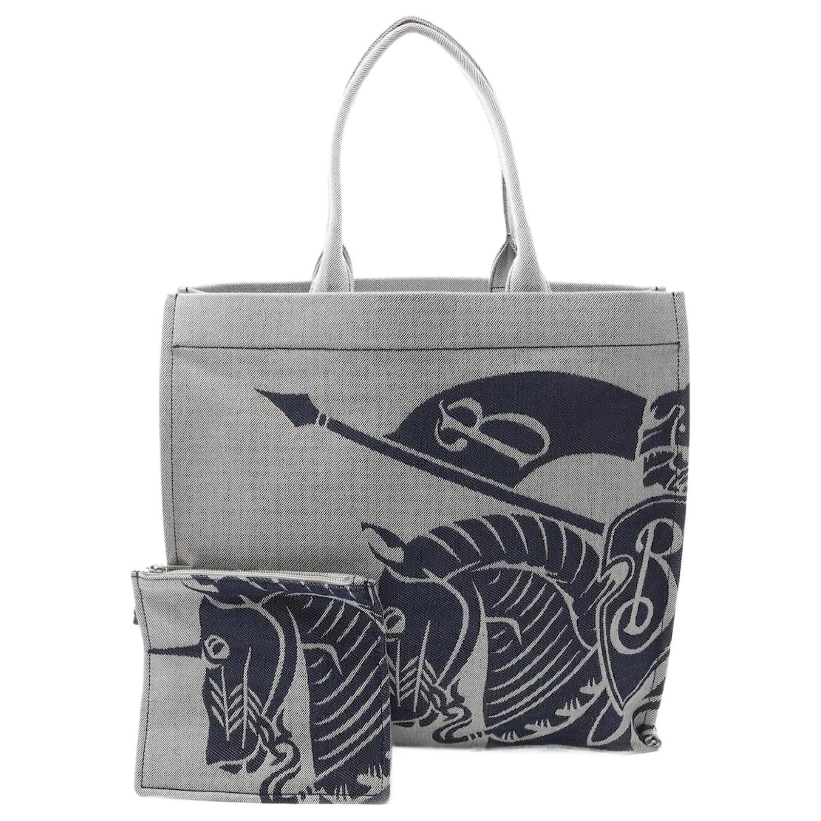 Burberry EKD XL SQUARE TOTE Canvas Tote Bag Grey Cloth  ref.2239417
