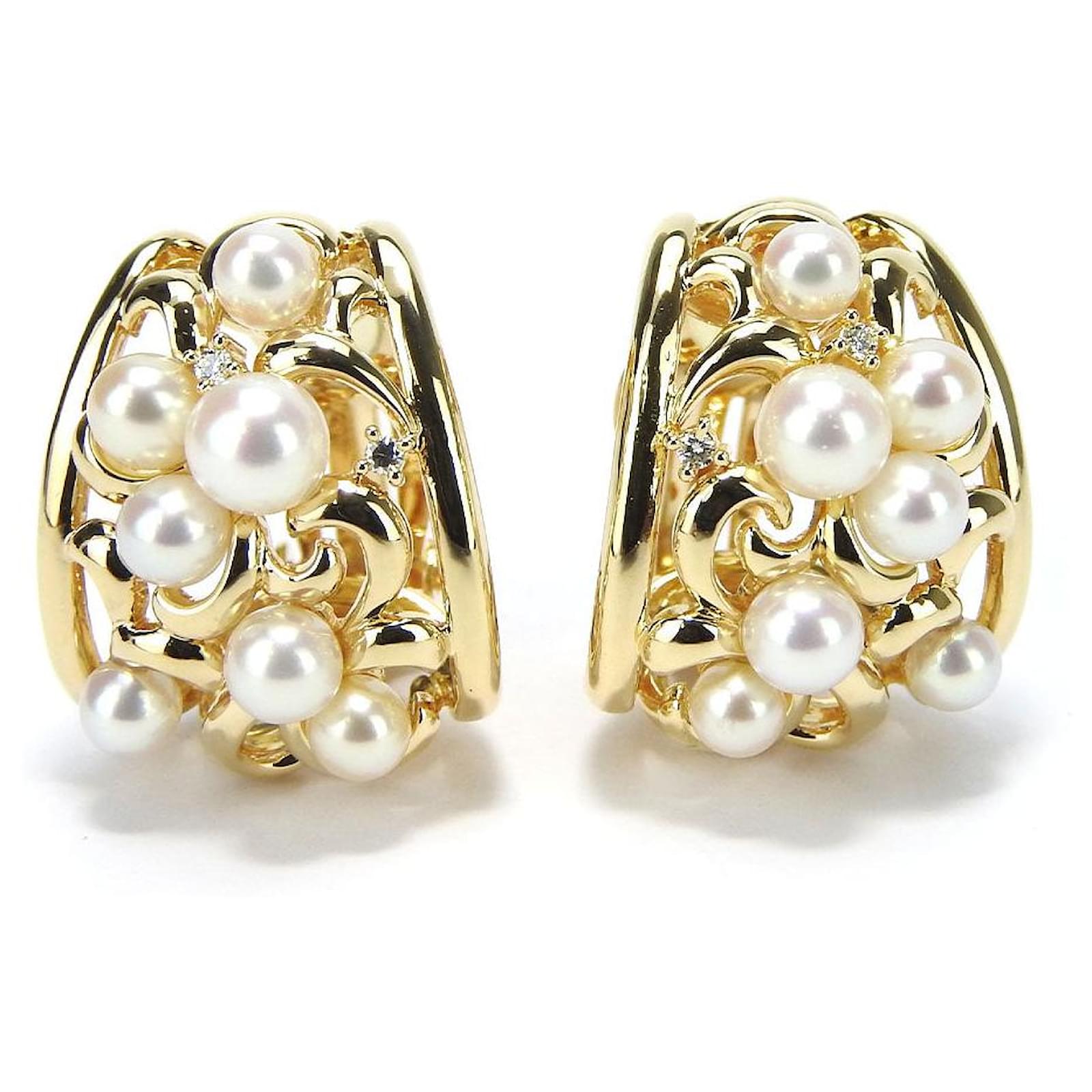 TASAKI Earring Au750 Pearl Diamond Earrings Golden Metal  ref.1679488