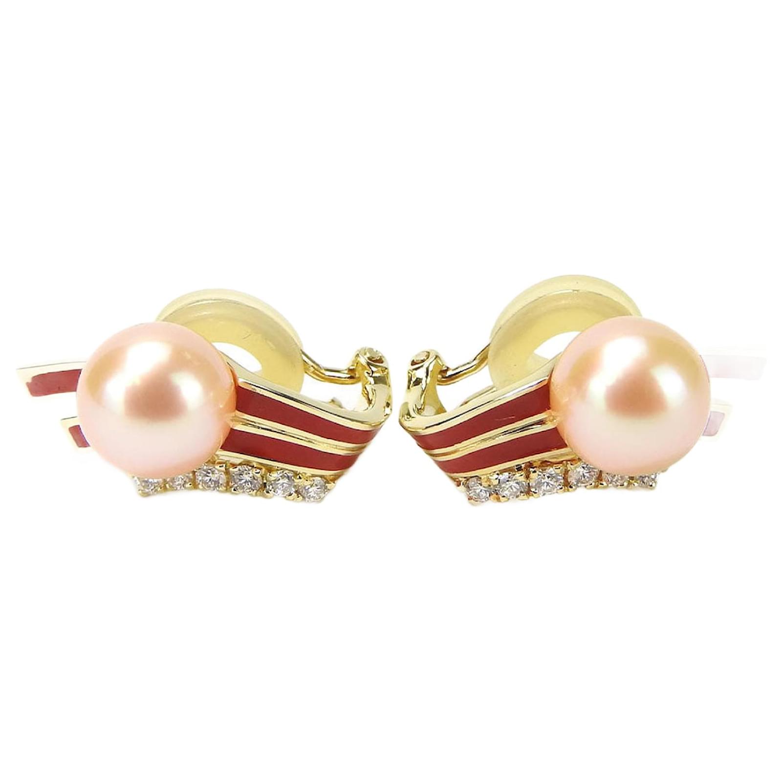 Tasaki Earring Au750 Diamond Freshwater Pearl Earring Golden Metal  ref.1678278