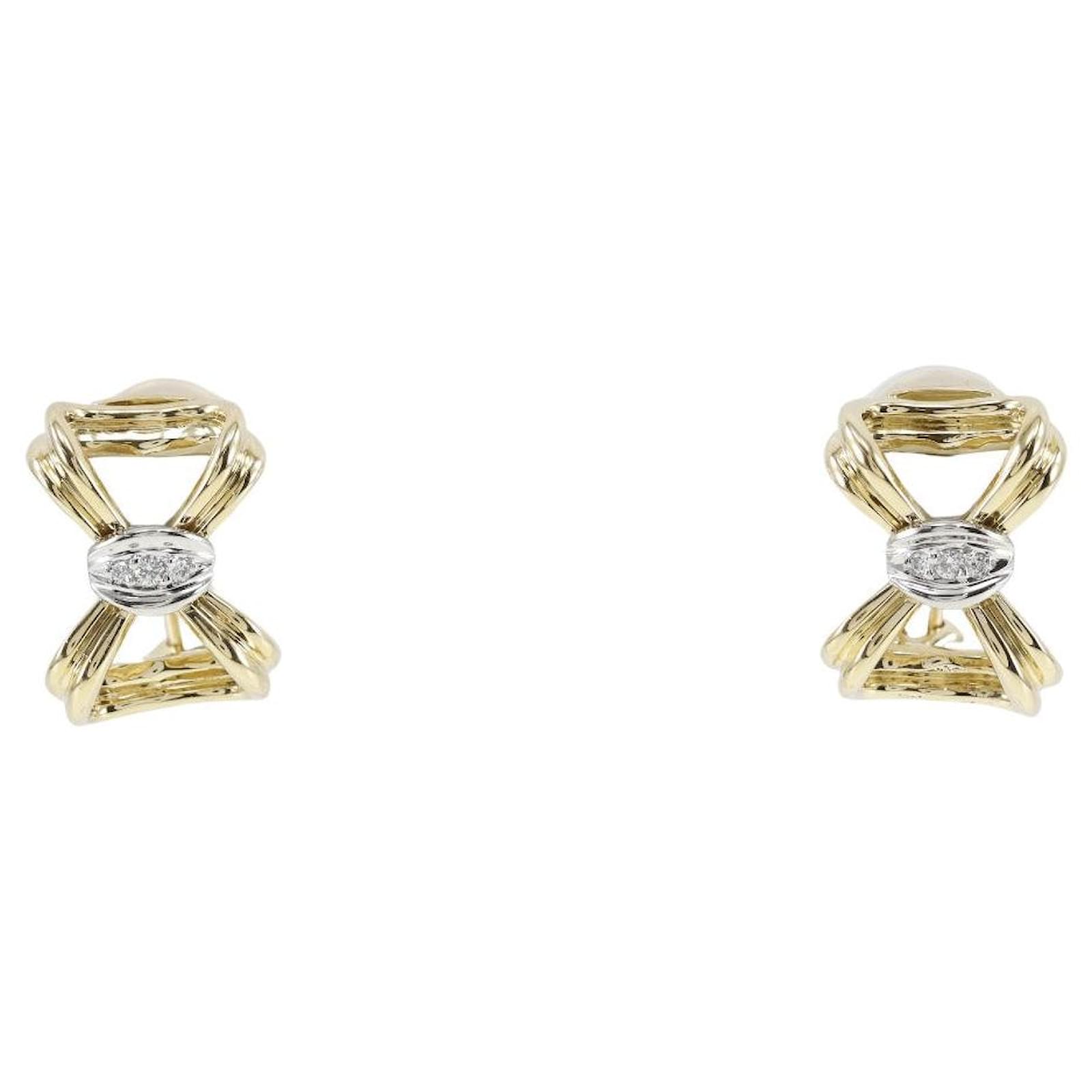 Tiffany & Co Tiffany Earrings Pt950 Platinum K18 Gold Diamond Golden Metal  ref.1792098