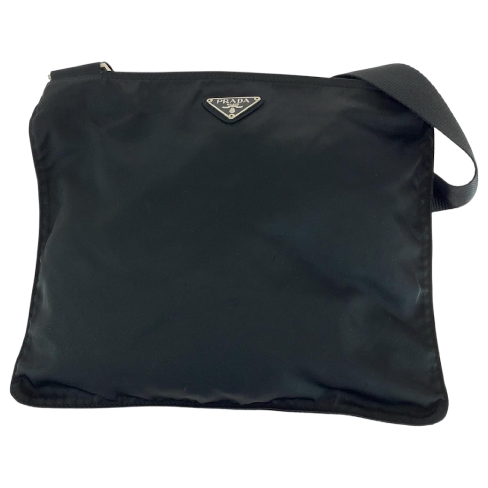 Prada Tessuto Triangle Logo Plate Shoulder Bag Black Nylon  ref.2232645