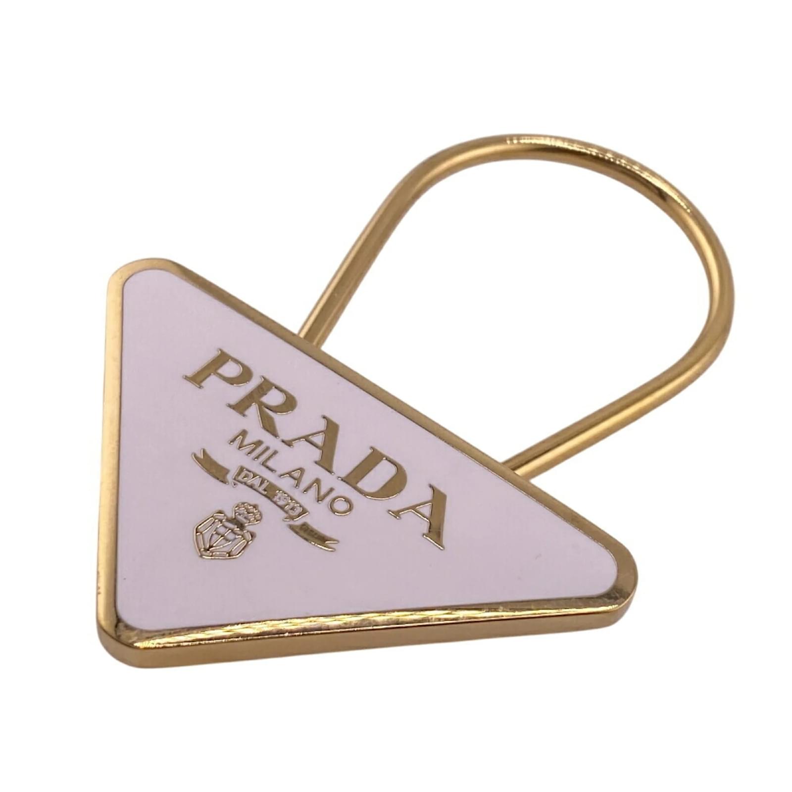 Prada Triangular Plate Keyring White Golden Gold-plated  ref.2226067