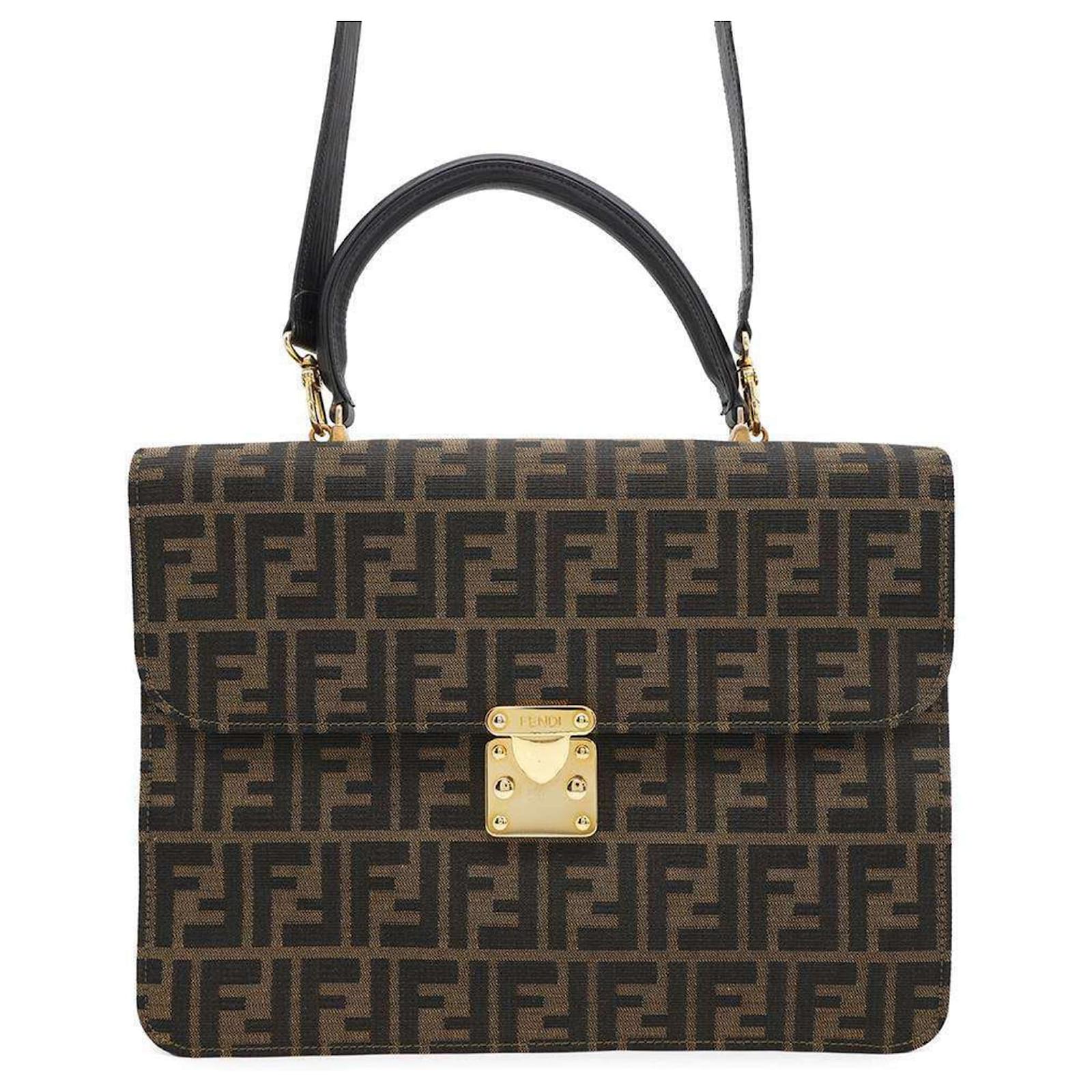 Fendi Zucca Handbag Brown Leather Cloth  ref.2224393