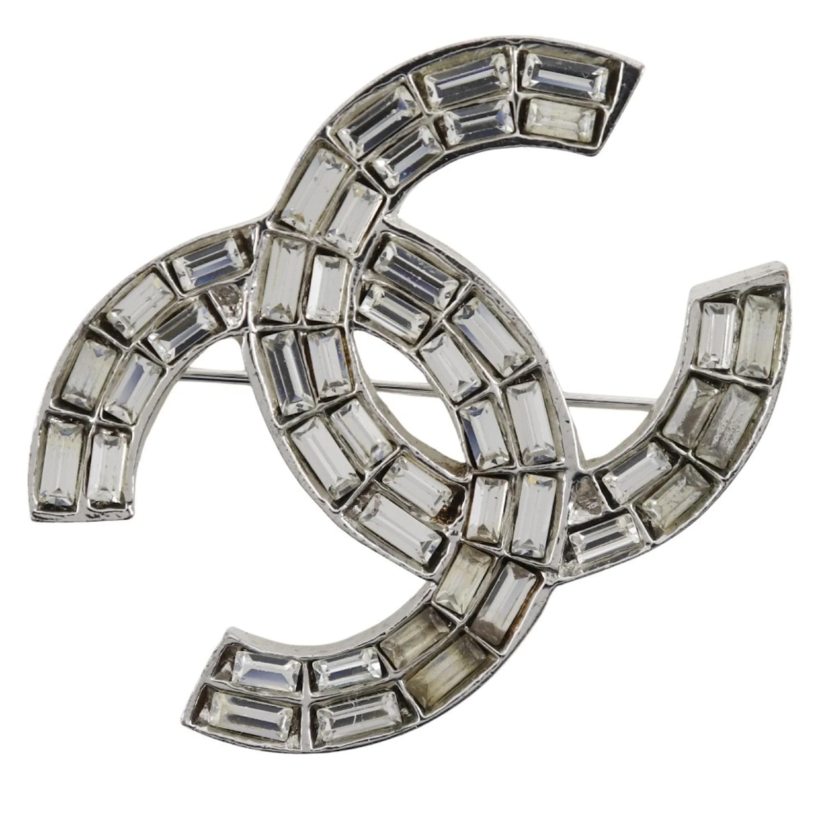 Timeless Chanel Coco Mark Rhinestone Brooch Silvery  ref.2303235