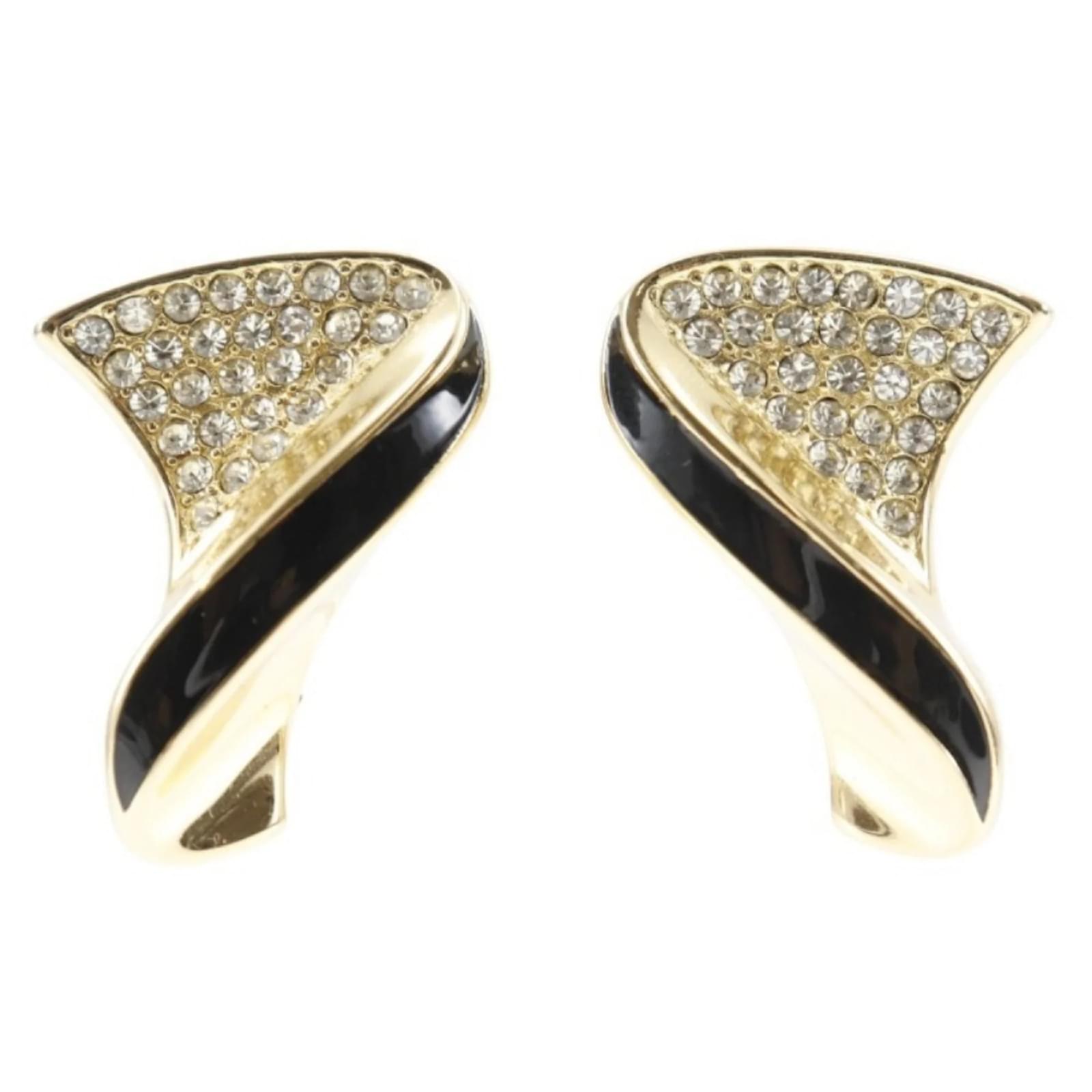 Christian Dior Black and Gold Clip Earrings Golden Gold-plated  ref.2303104