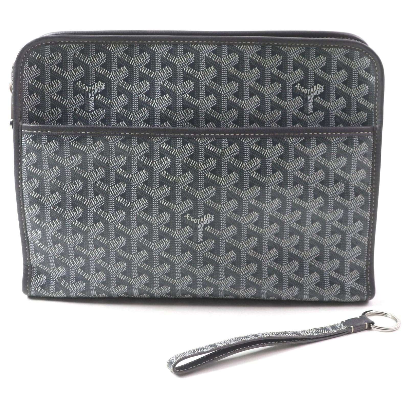 Goyard Joubans GM Canvas Leather Clutch Bag Grey Cloth  ref.2210009