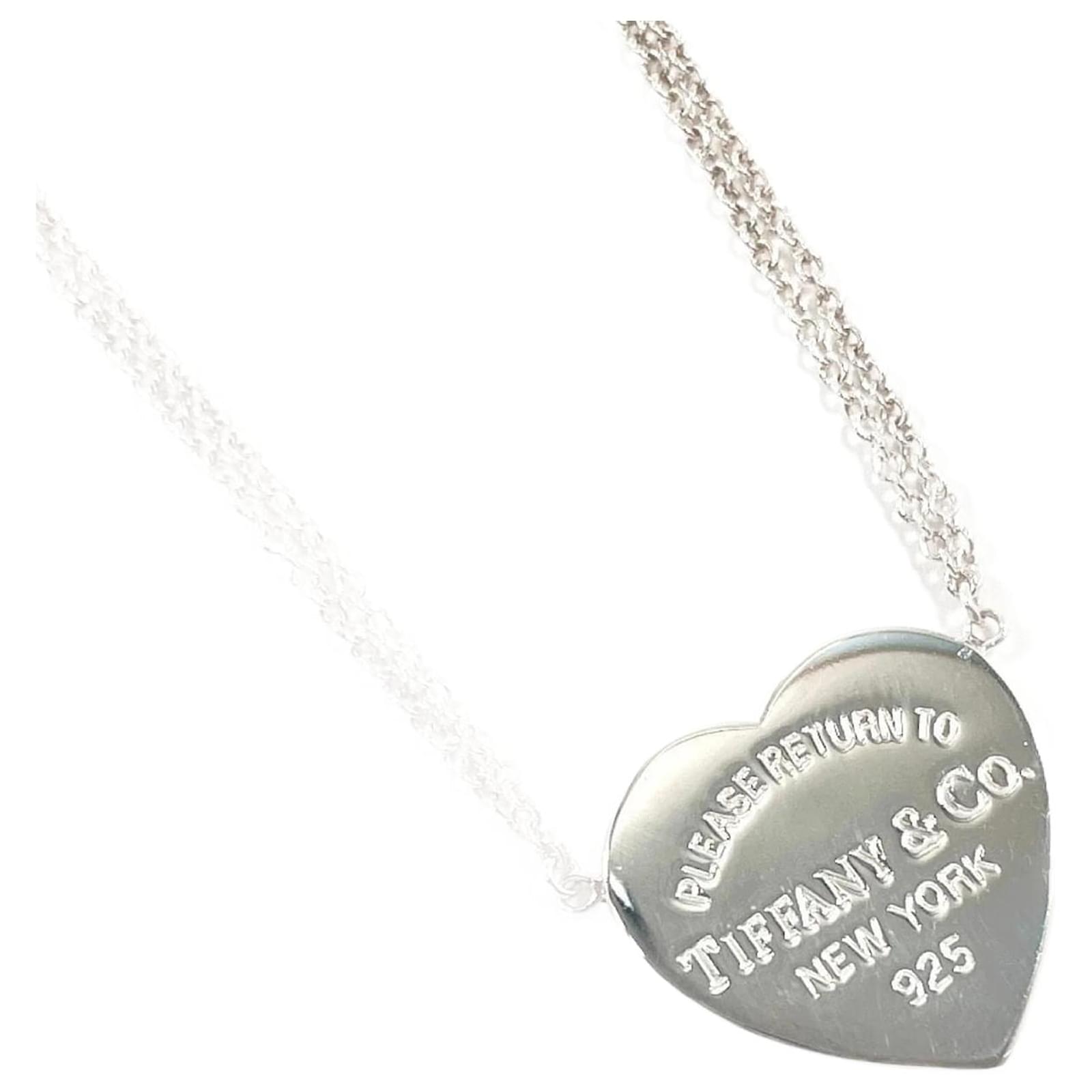 Tiffany & Co Tiffany Heart Tag Double Chain Return Toe Necklace Silvery Silver  ref.2302244