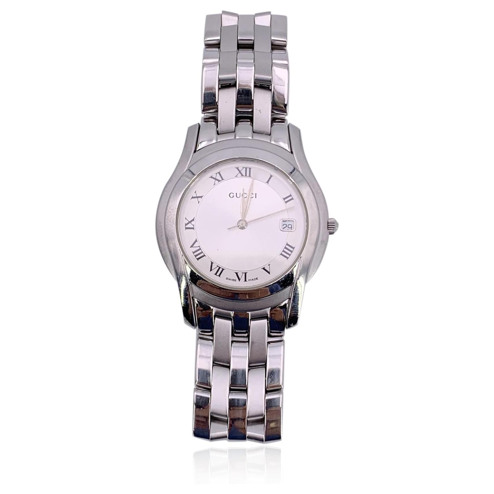 Gucci Stainless Steel Mod 5500 M Watch Date Indicator White Silvery  ref.2300257