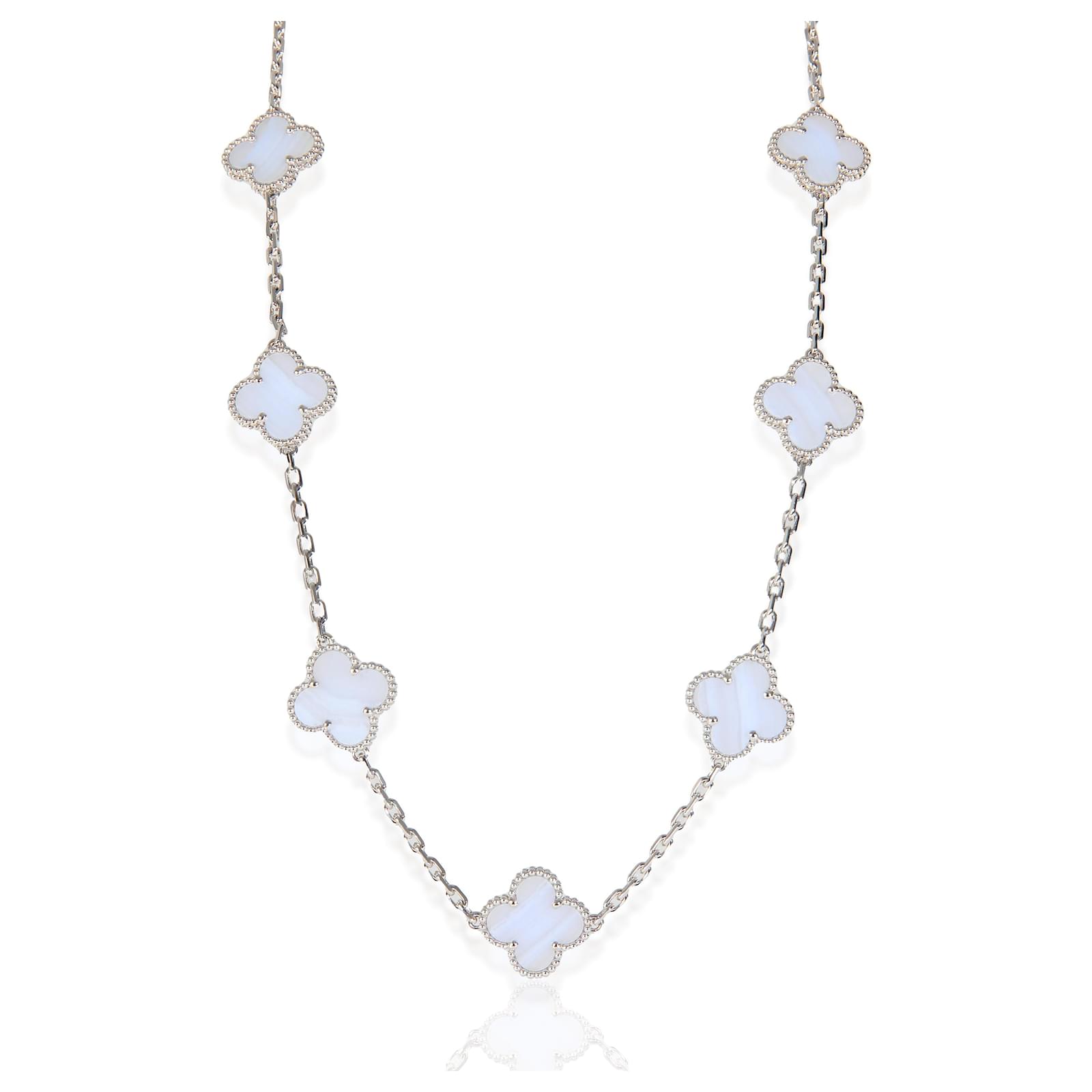 Van Cleef & Arpels White Gold Chalcedony Vintage Alhambra 10 Station Necklace  ref.2299861