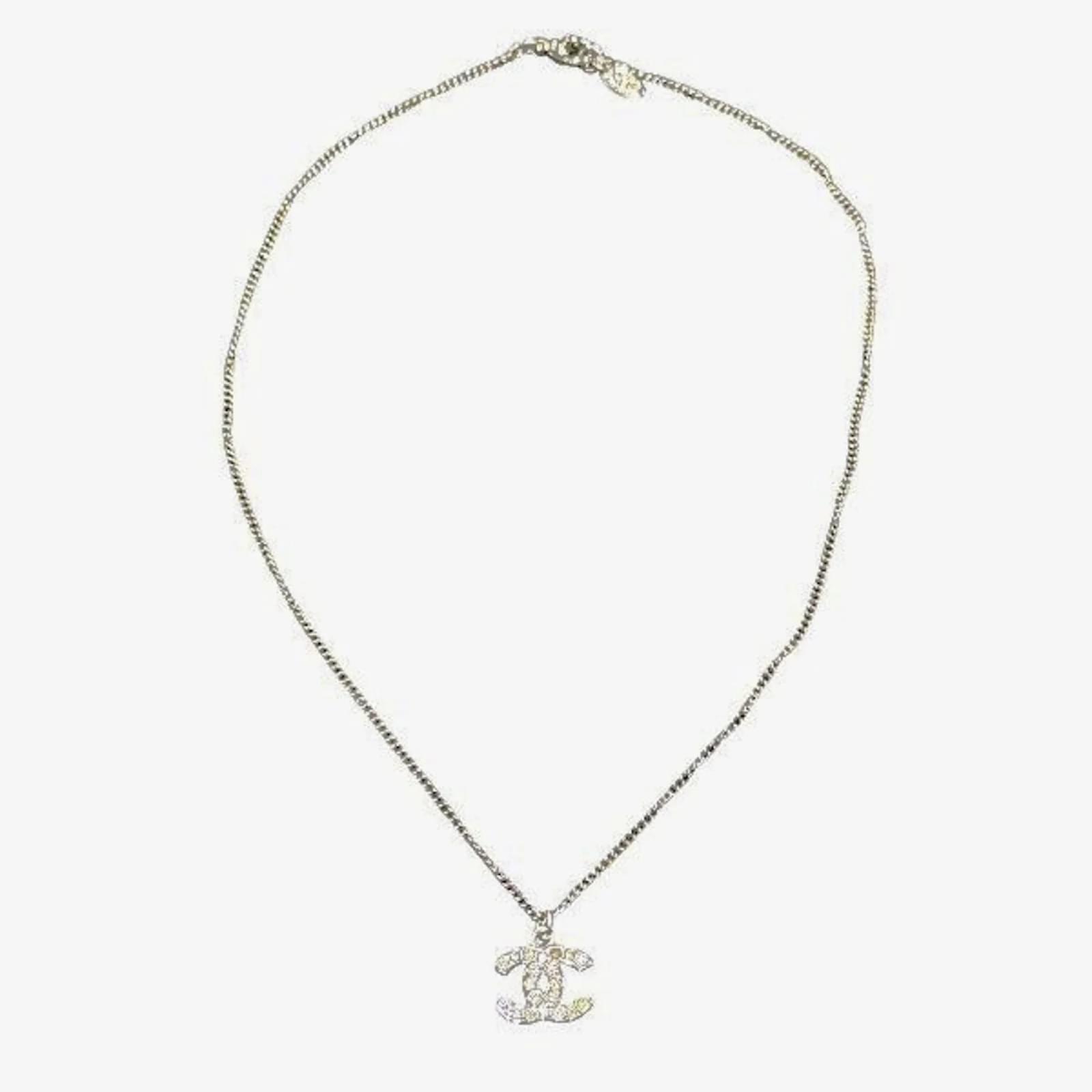 Chanel Coco Mark Rhinestone Necklace Silvery Metal  ref.2299561