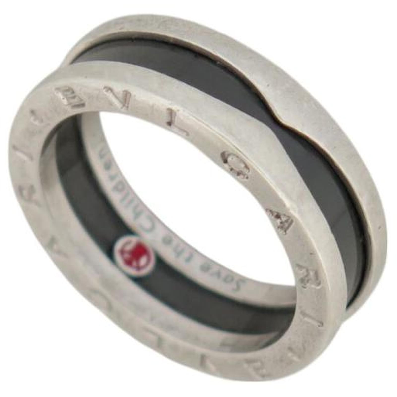 BULGARI RING SAVE THE CHILDREN 346090 T 57 STERLING SILVER & BLACK CERAMIC Silvery  ref.2251056