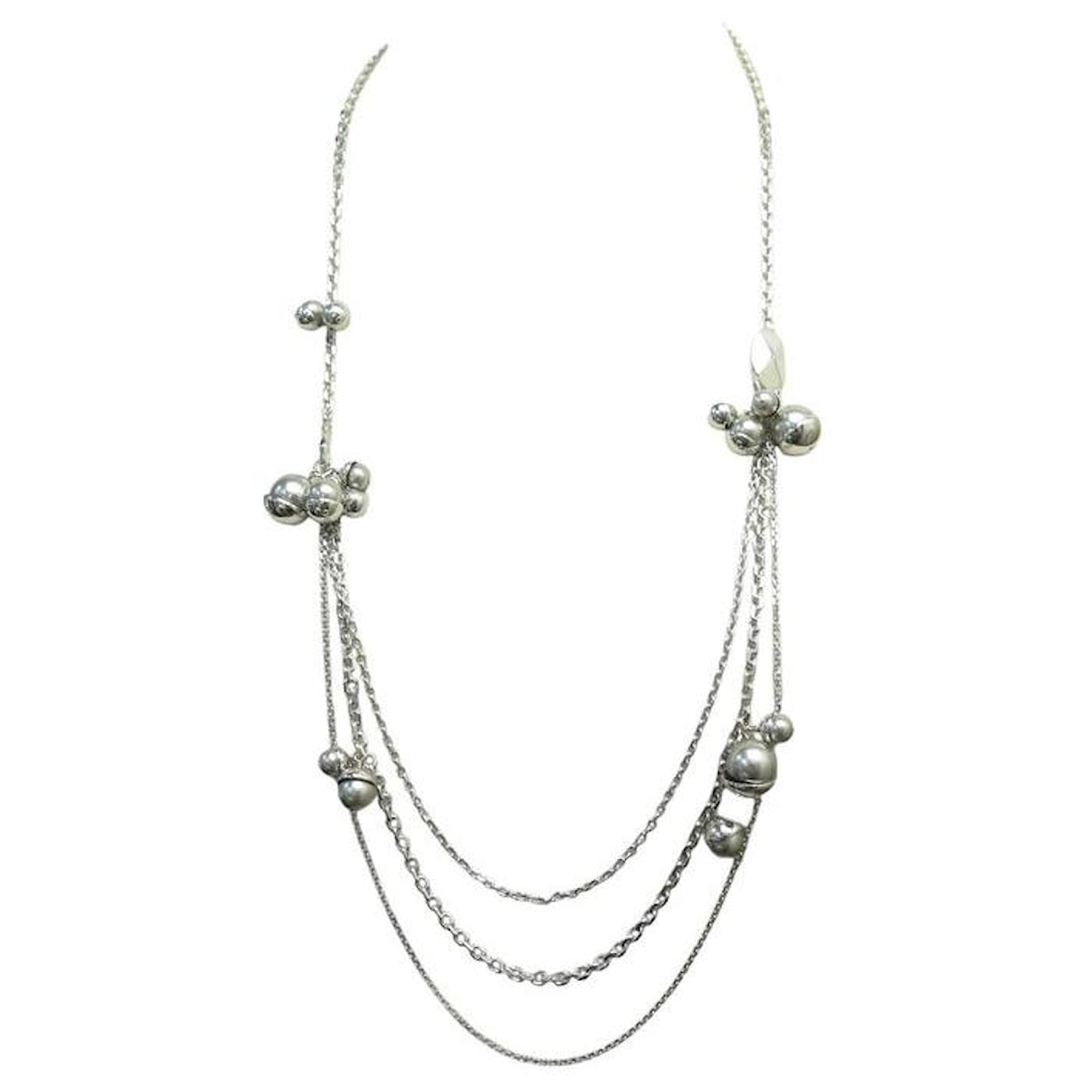 CHRISTIAN DIOR TRIBAL NECKLACE SILVER METAL BEADS Silvery  ref.2236067