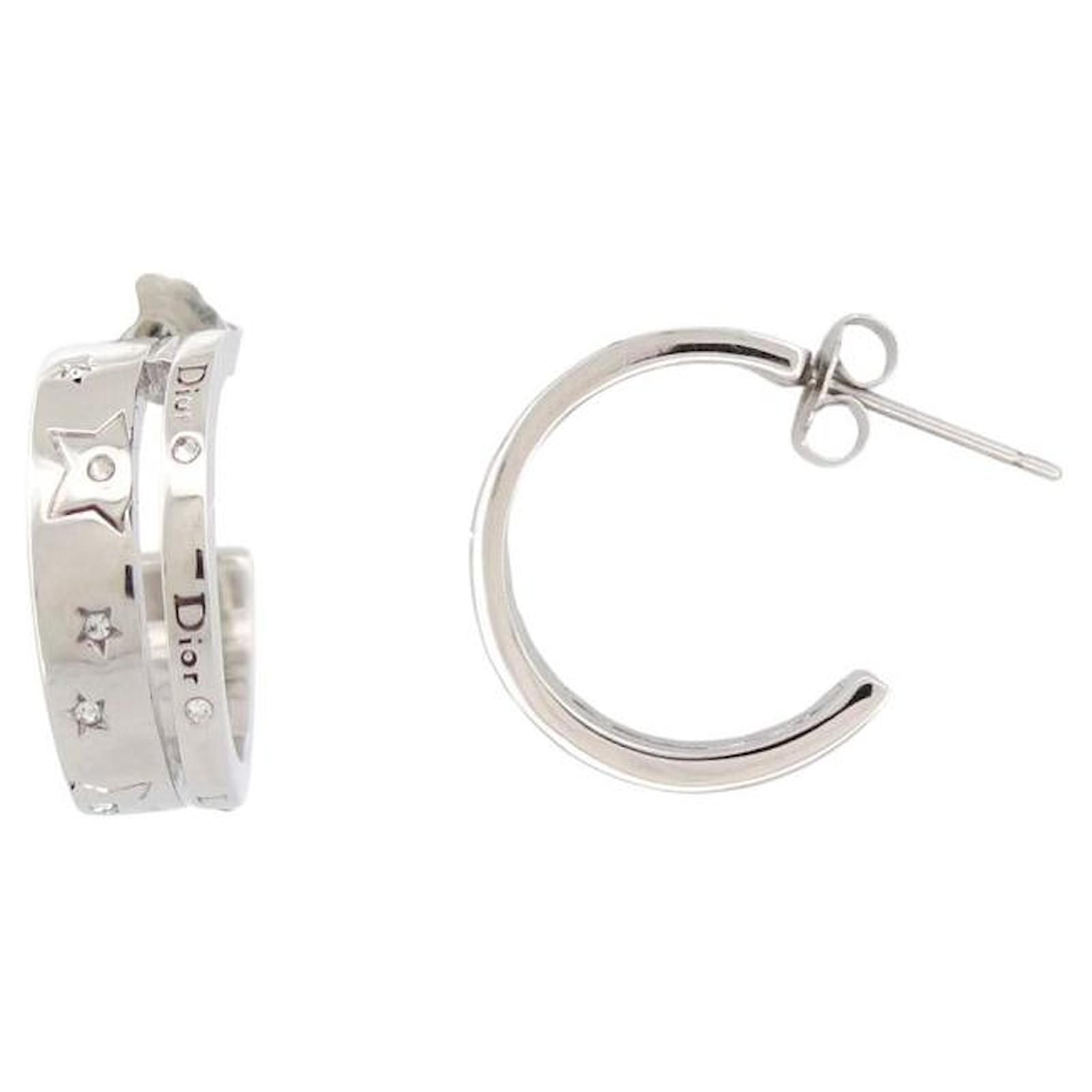 NINE DIOR HOOP EARRINGS STAR STRASS SILVER METAL EARRINGS Silvery  ref.2192268