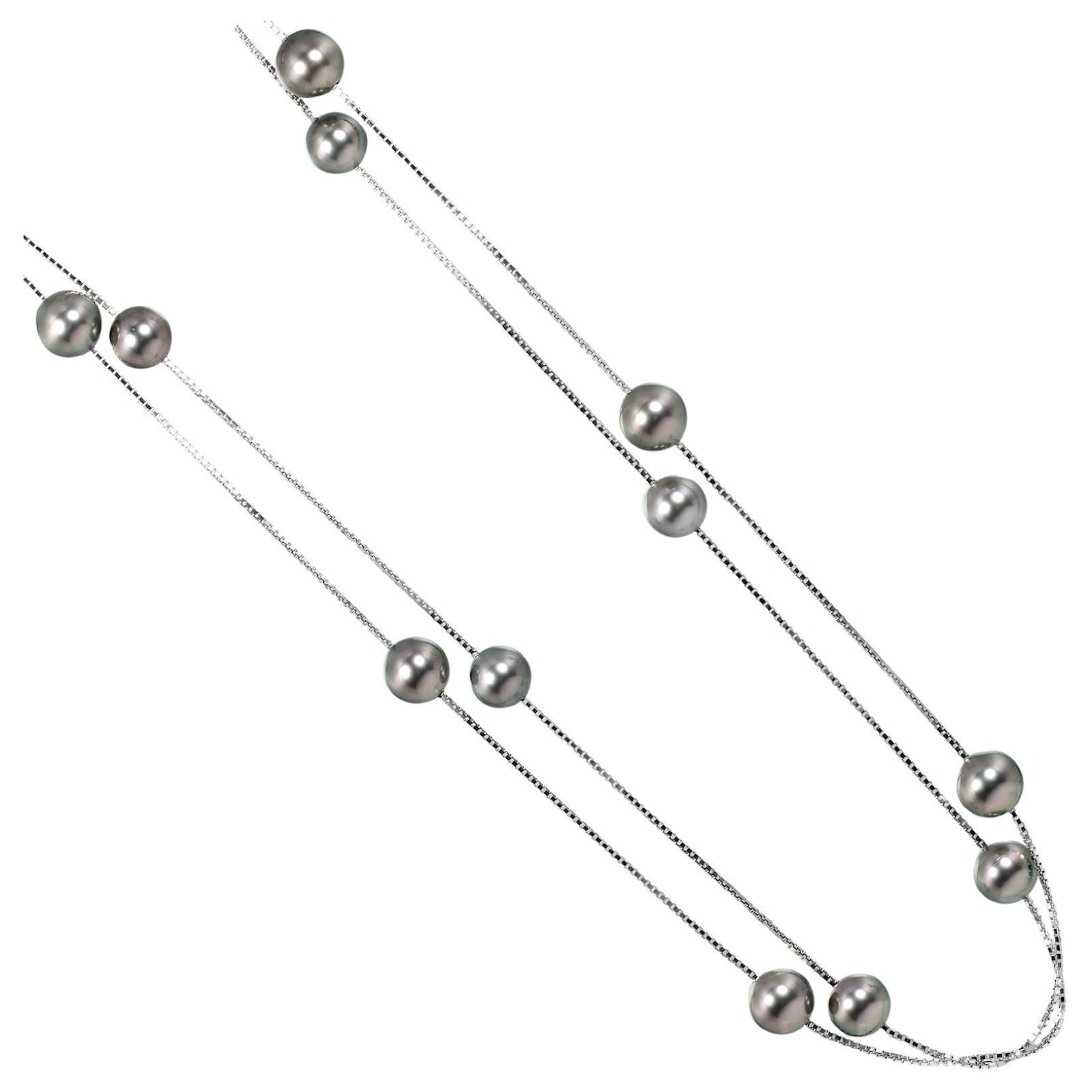 Tasaki Black Pearl Necklace K18 White Gold Silvery  ref.2298444