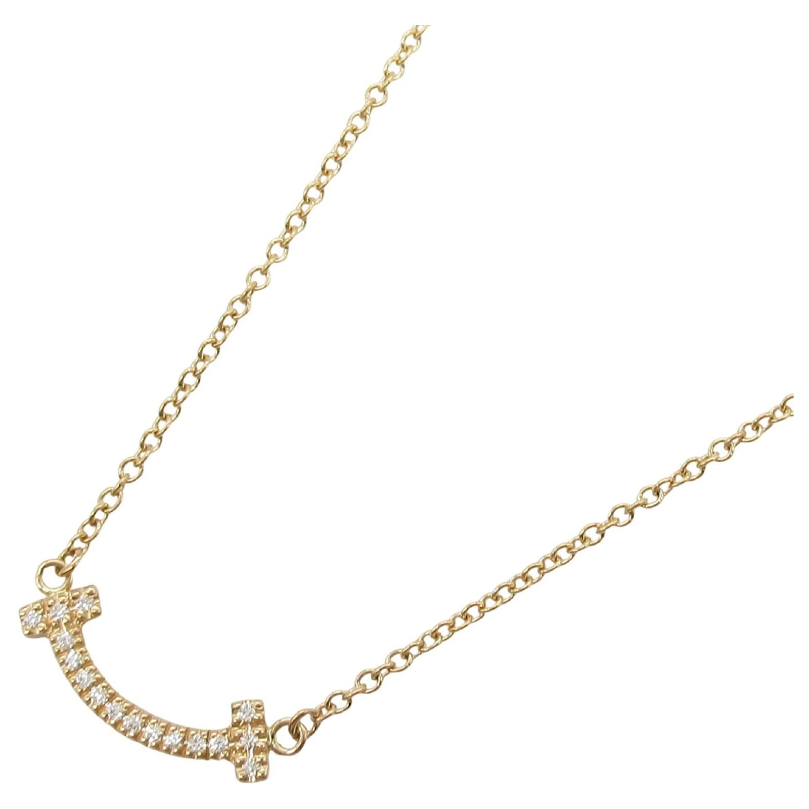 Tiffany & Co. T Smile Mini Diamond Necklace Pink gold  ref.2297201