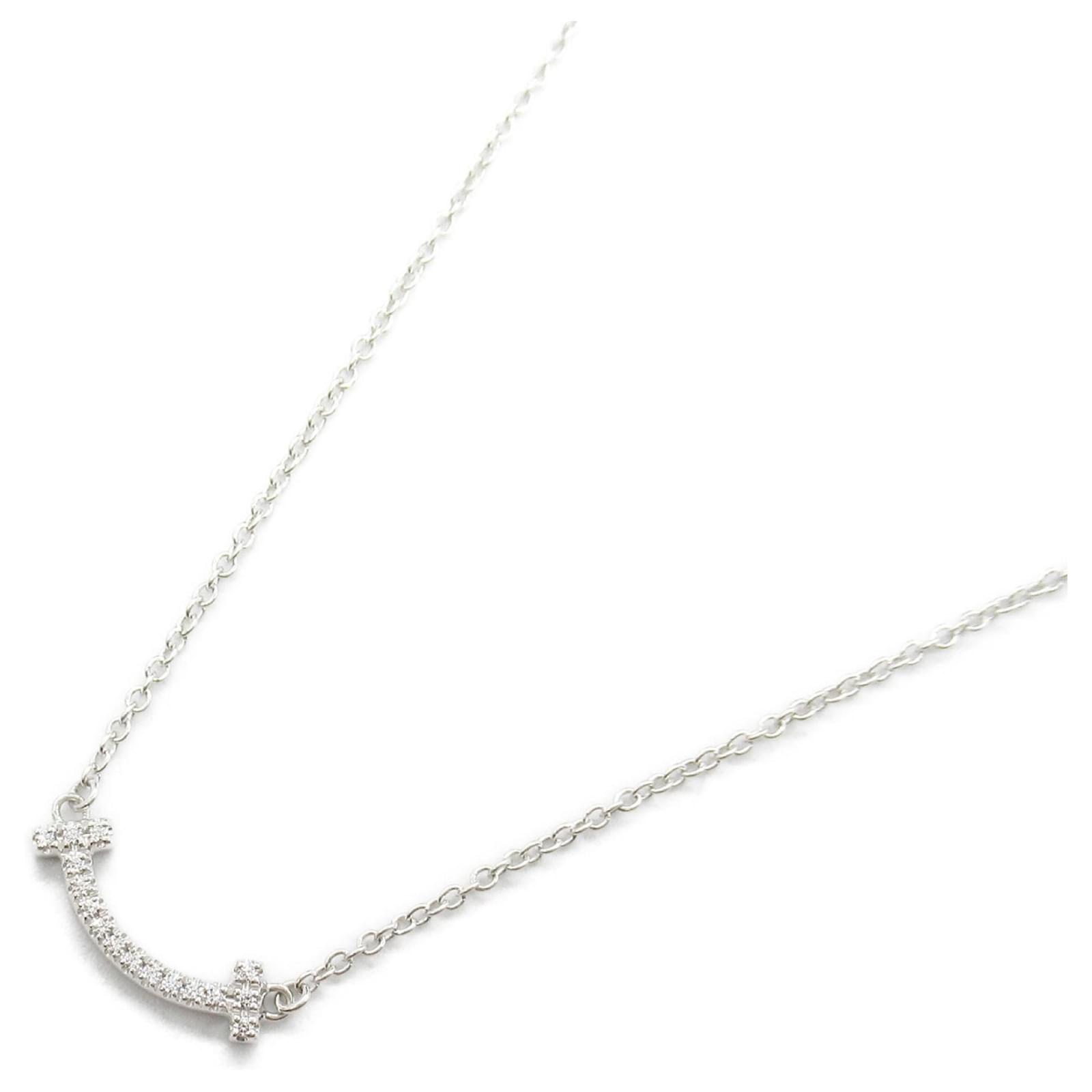 Tiffany & Co. T Smile Mini Diamond Necklace White gold  ref.2296832